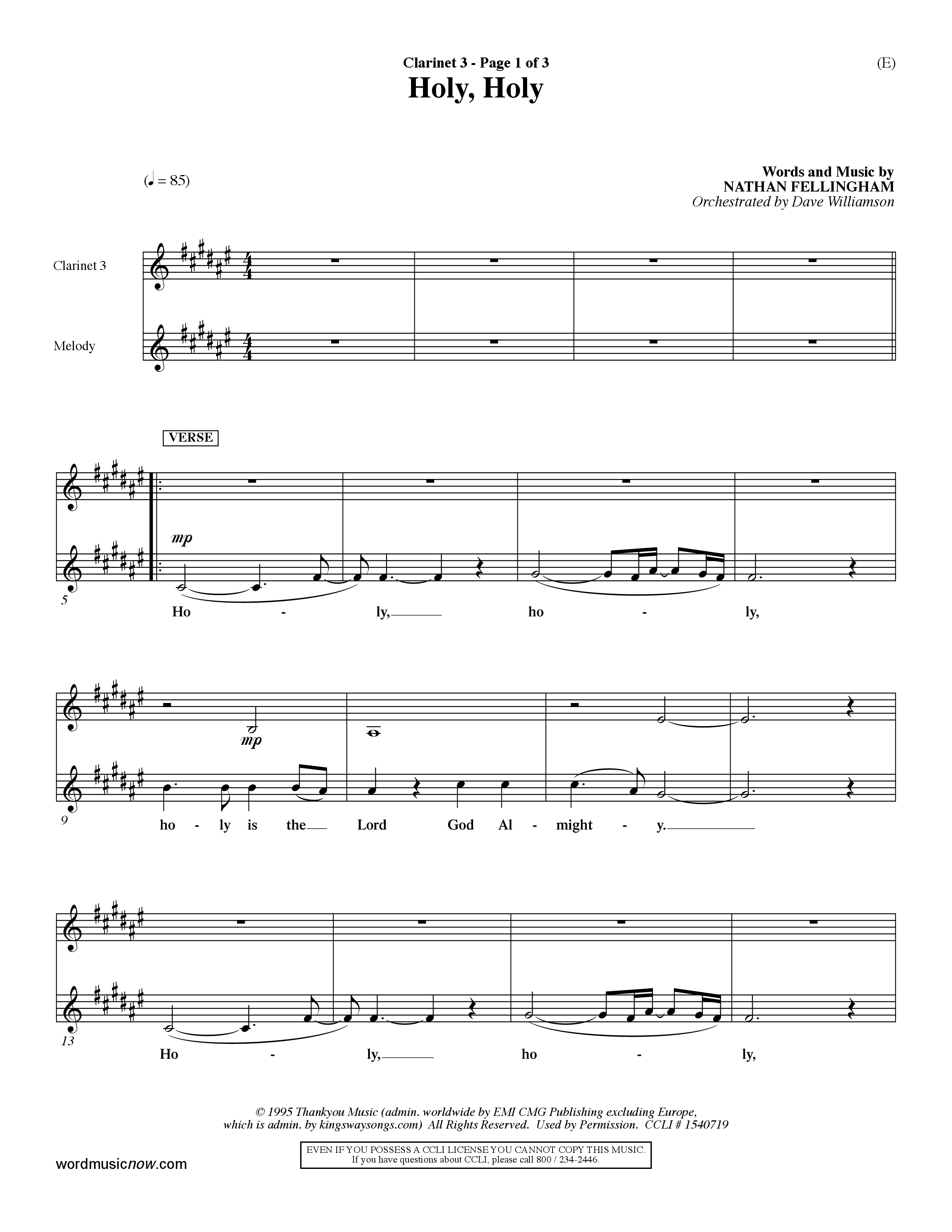 Holy Holy (Choral Anthem SATB) Clarinet 3 (Word Music Choral / Arr. Dave Williamson)