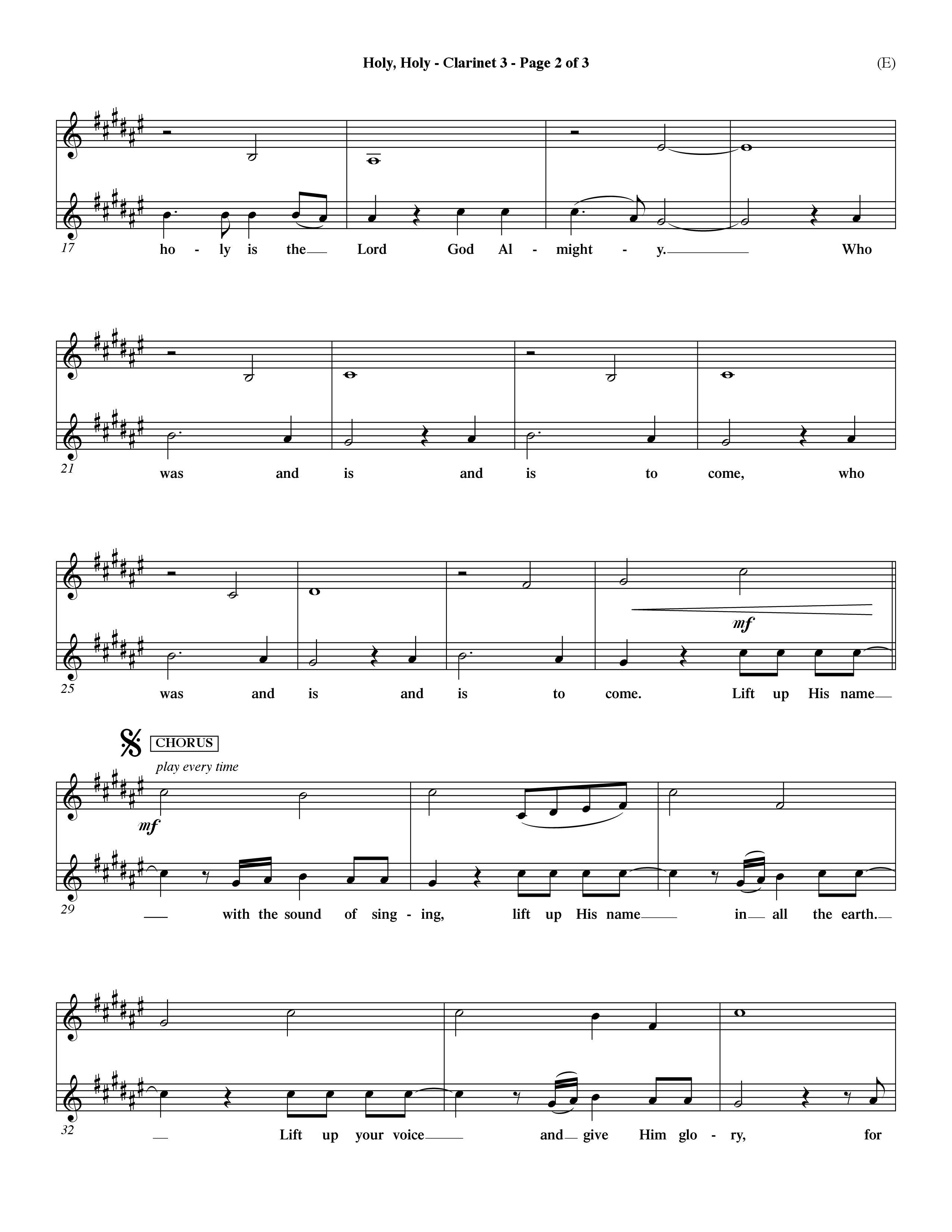 Holy Holy (Choral Anthem SATB) Clarinet 3 (Word Music Choral / Arr. Dave Williamson)