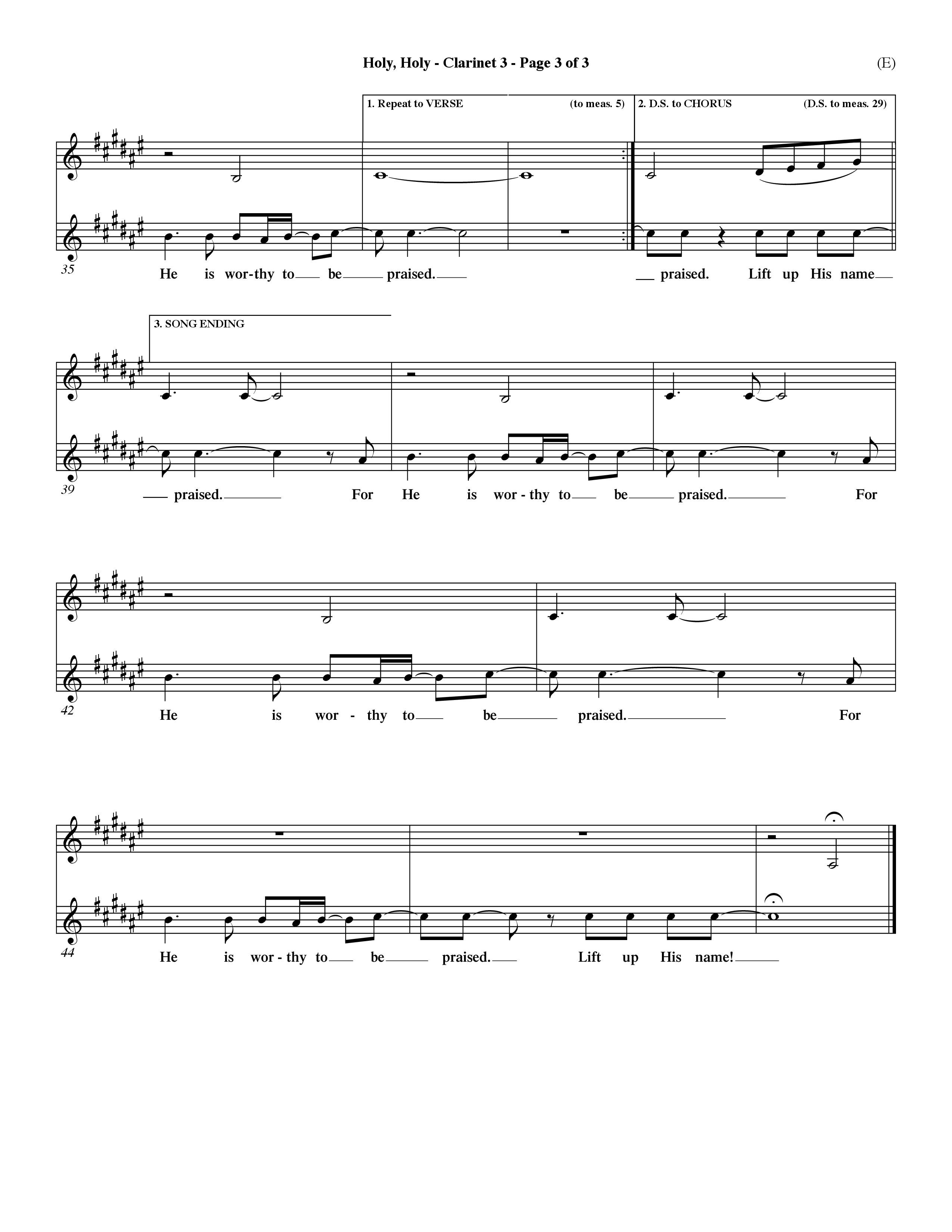 Holy Holy (Choral Anthem SATB) Clarinet 3 (Word Music Choral / Arr. Dave Williamson)