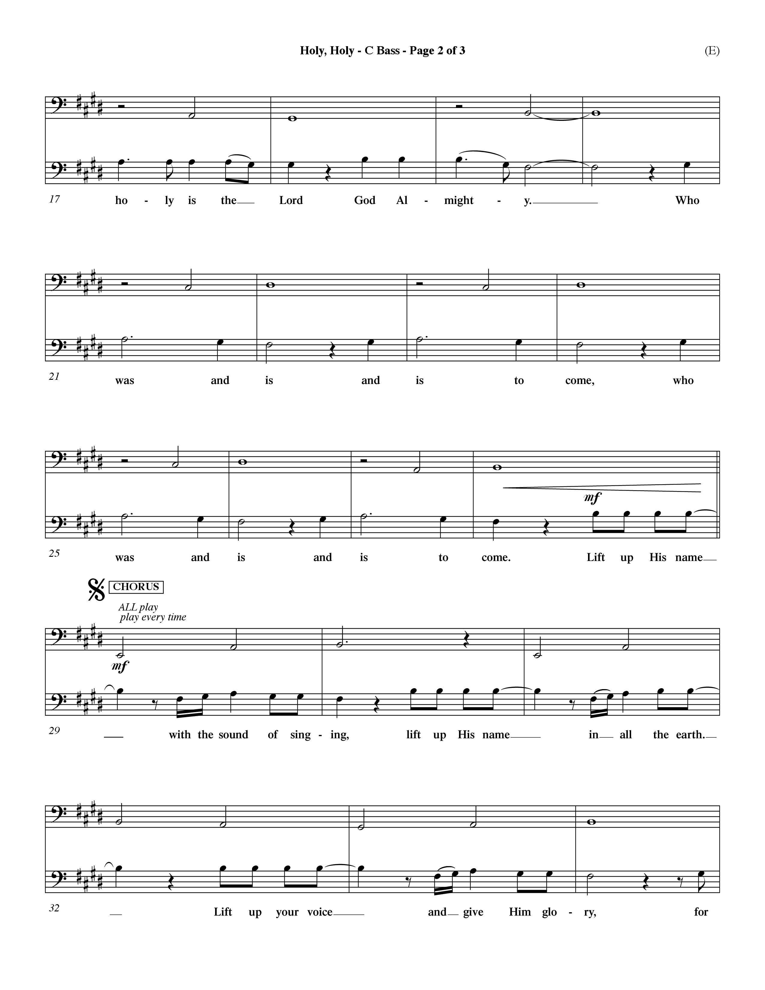 Holy Holy (Choral Anthem SATB) Contrabass (Word Music Choral / Arr. Dave Williamson)