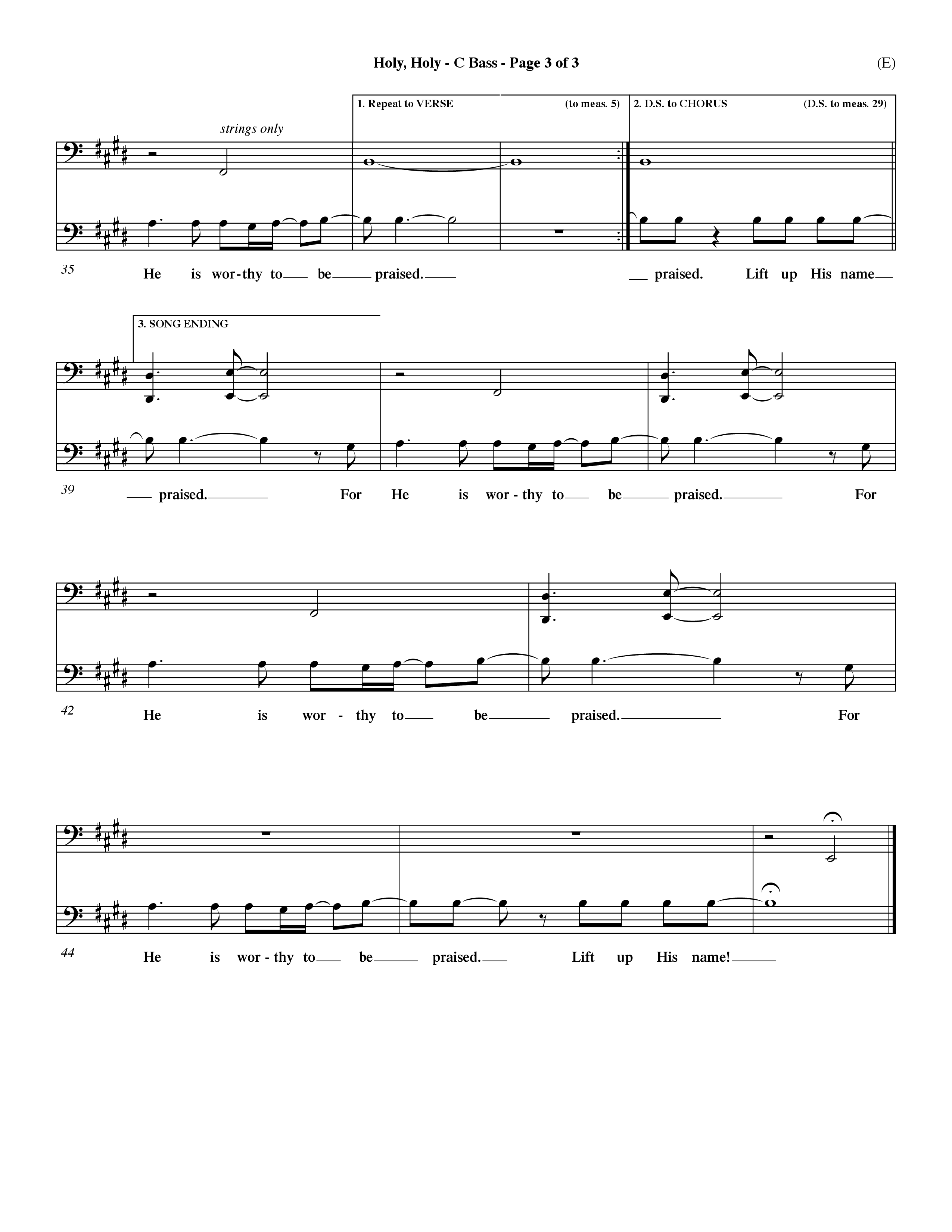 Holy Holy (Choral Anthem SATB) Contrabass (Word Music Choral / Arr. Dave Williamson)