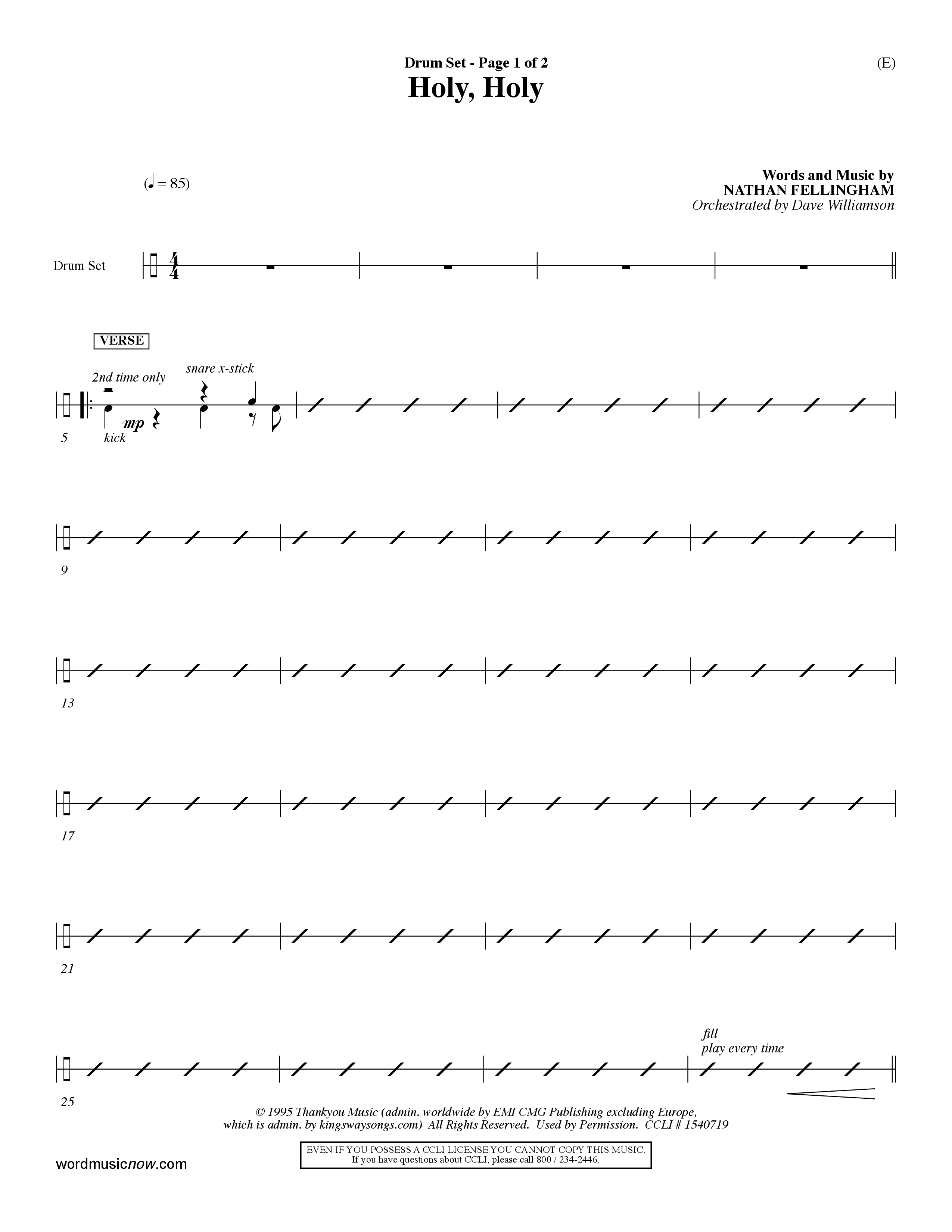 Holy Holy (Choral Anthem SATB) Drum Set (Word Music Choral / Arr. Dave Williamson)