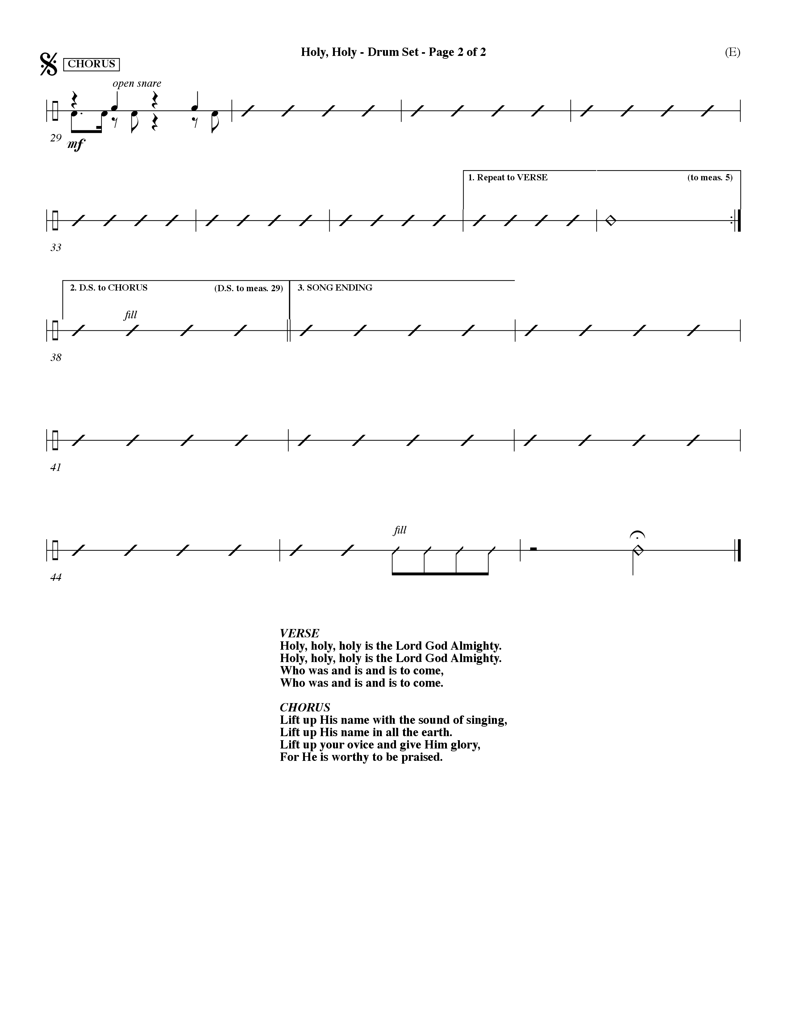 Holy Holy (Choral Anthem SATB) Drum Set (Word Music Choral / Arr. Dave Williamson)