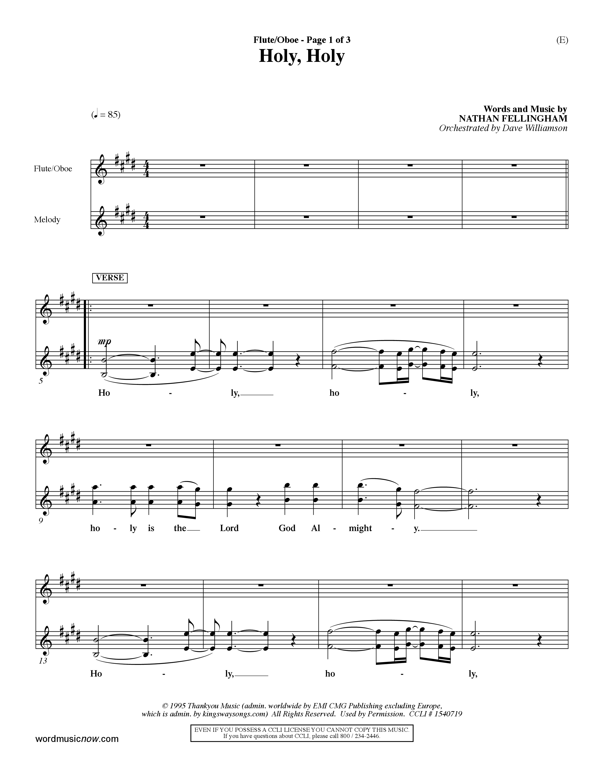 Holy Holy (Choral Anthem SATB) Flute/Oboe (Word Music Choral / Arr. Dave Williamson)