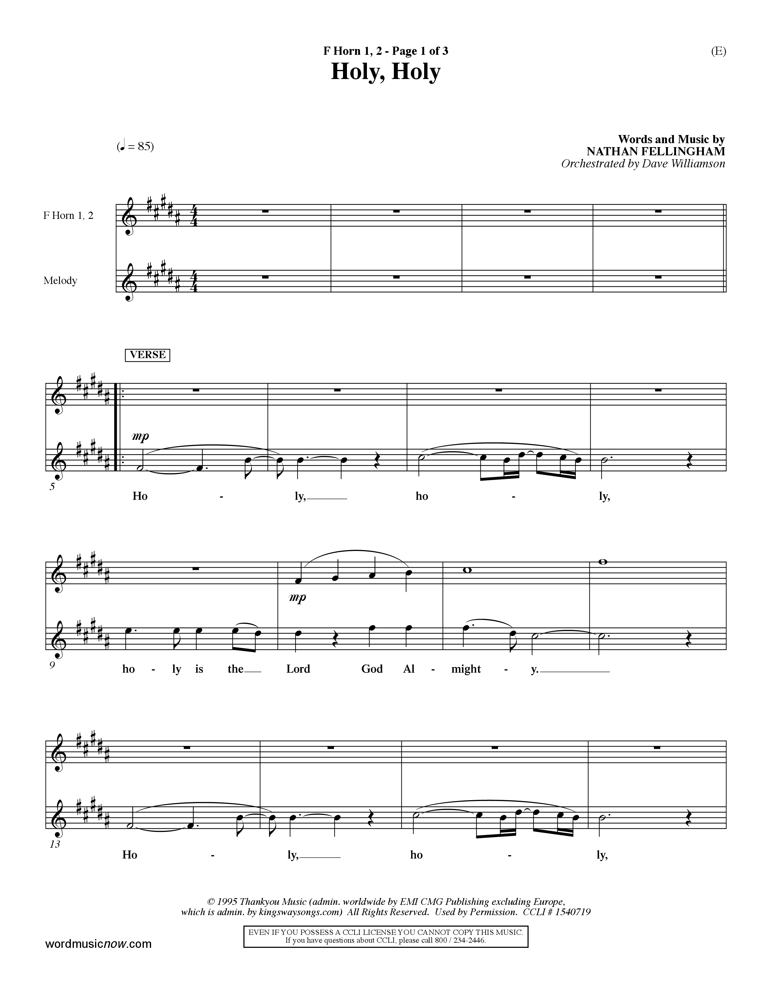 Holy Holy (Choral Anthem SATB) French Horn (Word Music Choral / Arr. Dave Williamson)