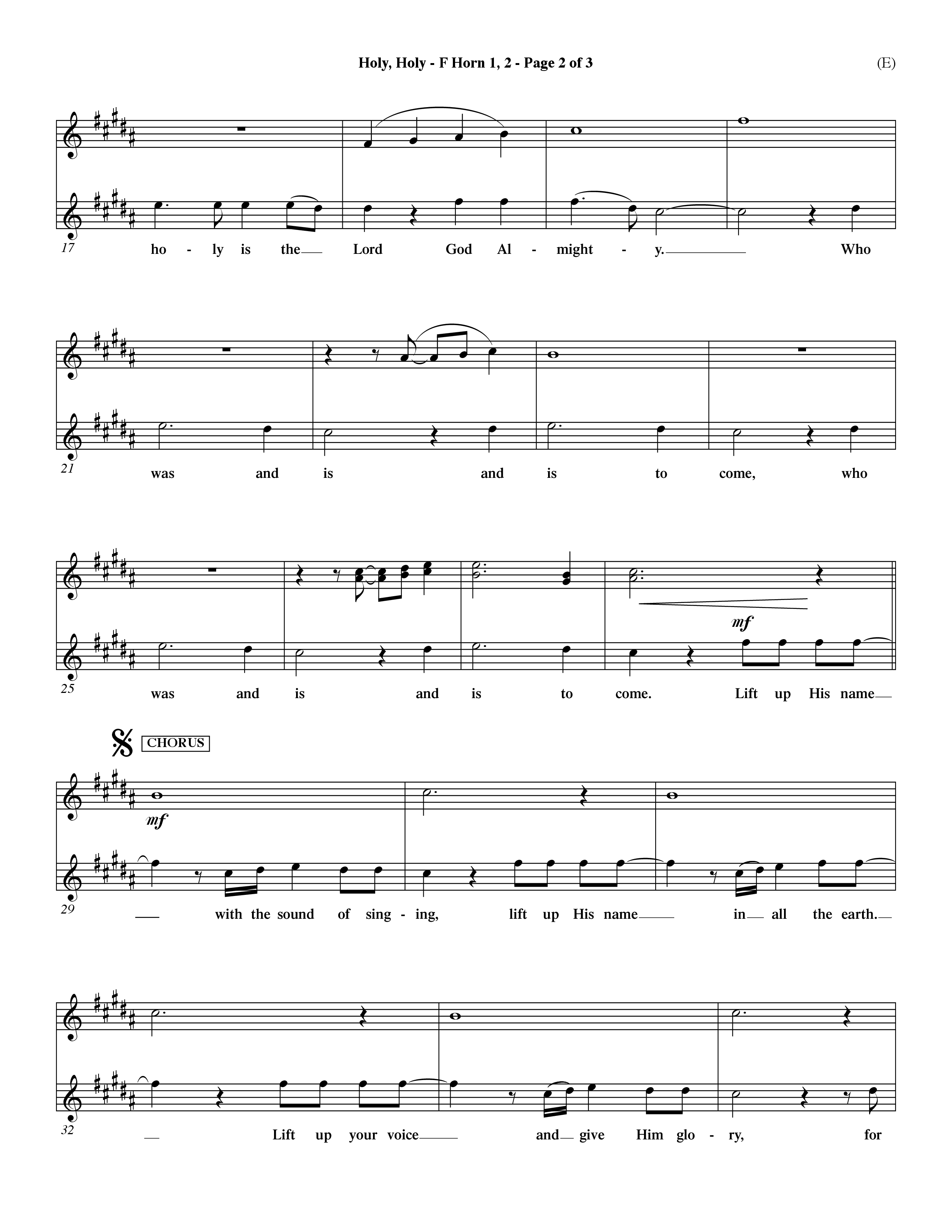 Holy Holy (Choral Anthem SATB) French Horn (Word Music Choral / Arr. Dave Williamson)