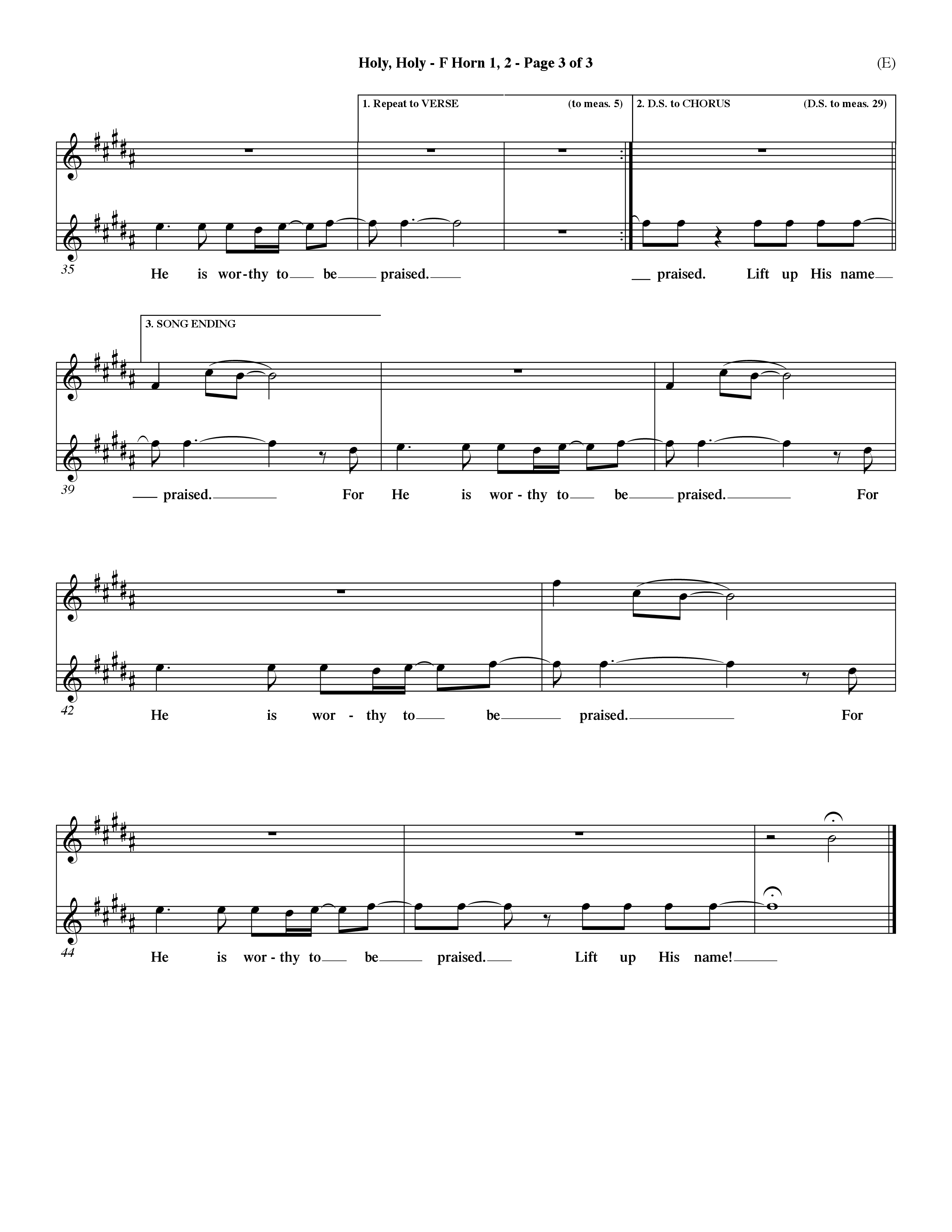 Holy Holy (Choral Anthem SATB) French Horn (Word Music Choral / Arr. Dave Williamson)