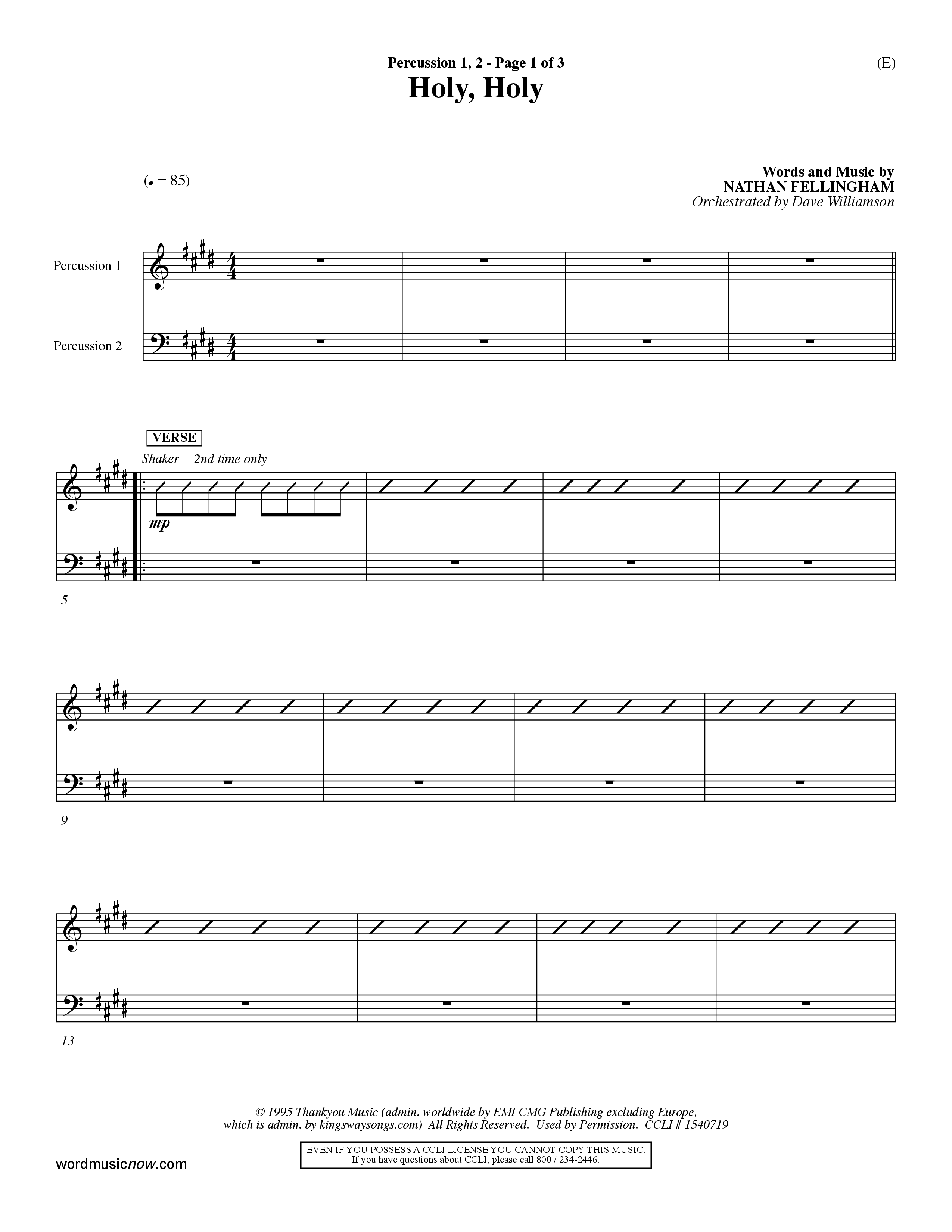 Holy Holy (Choral Anthem SATB) Percussion 1/2 (Word Music Choral / Arr. Dave Williamson)