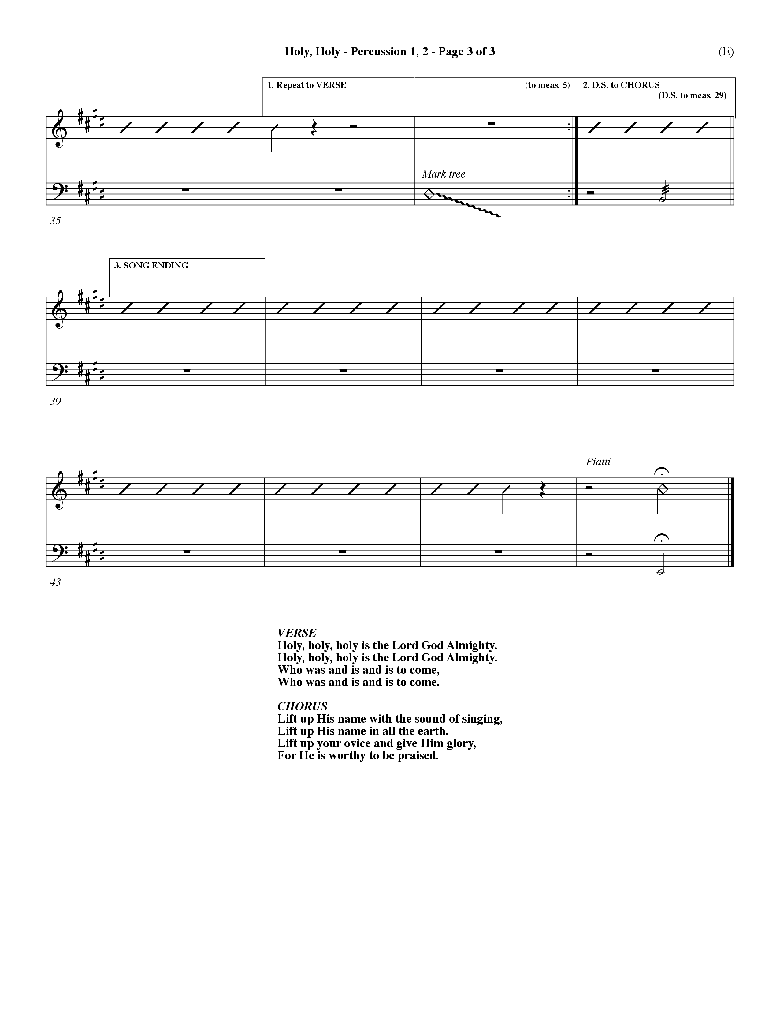 Holy Holy (Choral Anthem SATB) Percussion 1/2 (Word Music Choral / Arr. Dave Williamson)