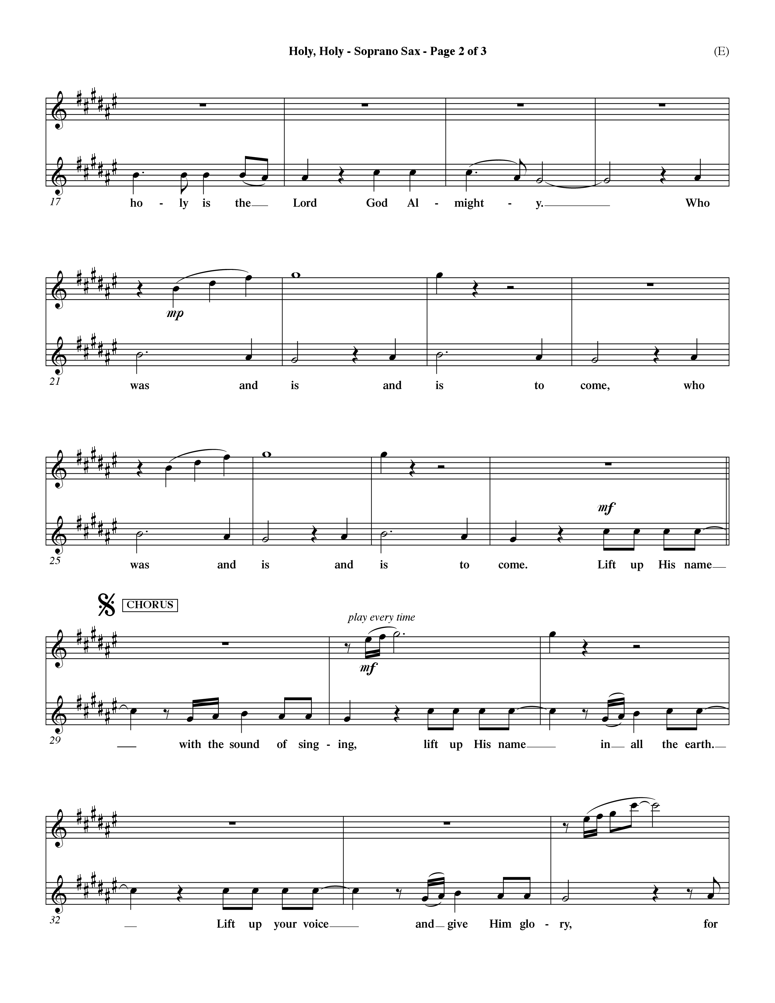 Holy Holy (Choral Anthem SATB) Saxophone (Word Music Choral / Arr. Dave Williamson)