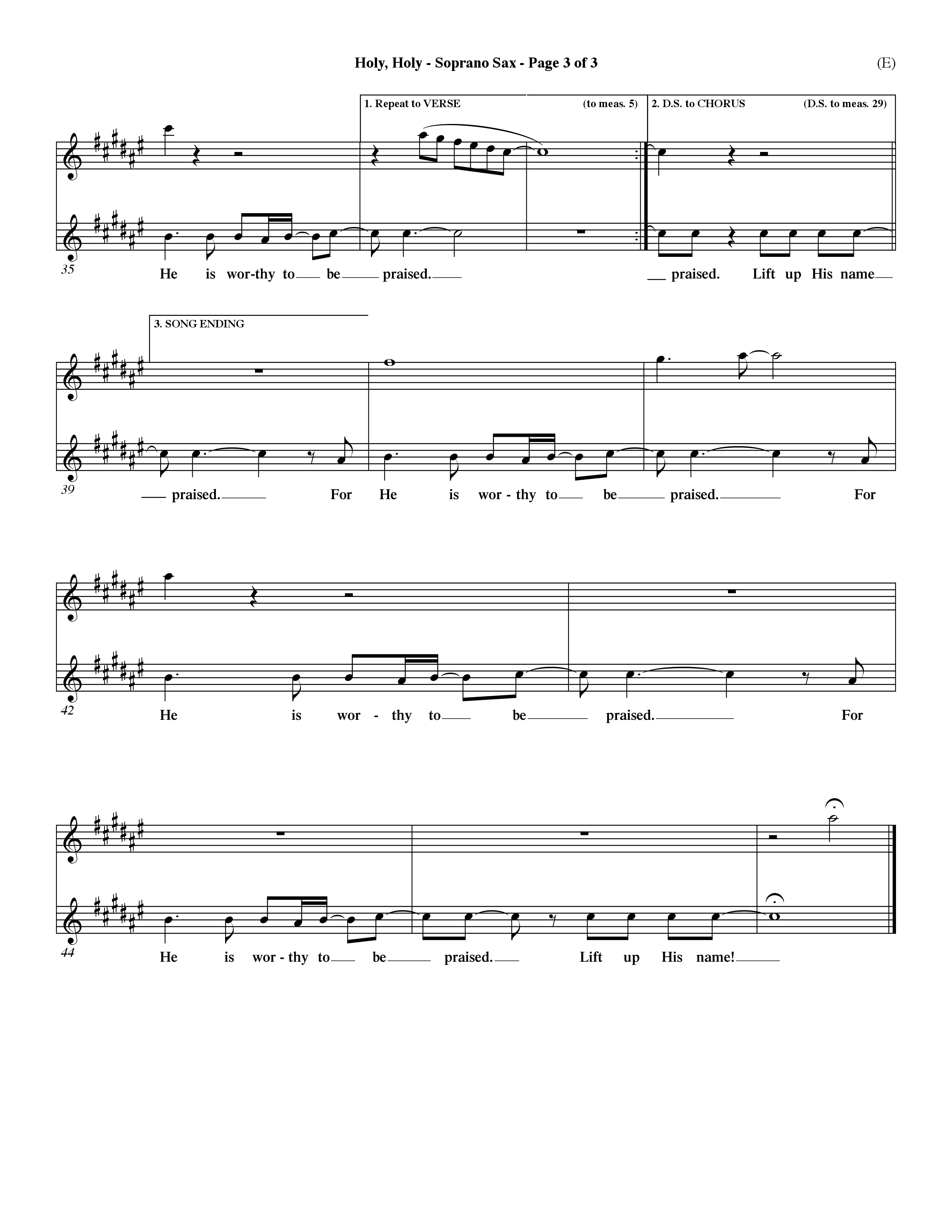 Holy Holy (Choral Anthem SATB) Saxophone (Word Music Choral / Arr. Dave Williamson)