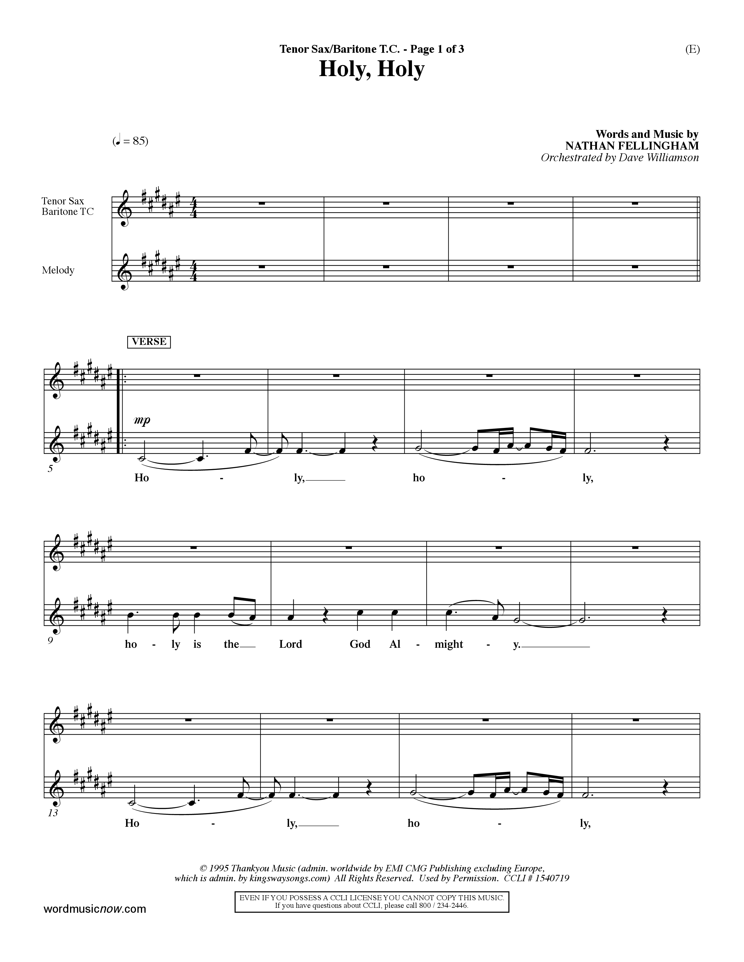 Holy Holy (Choral Anthem SATB) Tenor Sax/Baritone T.C. (Word Music Choral / Arr. Dave Williamson)