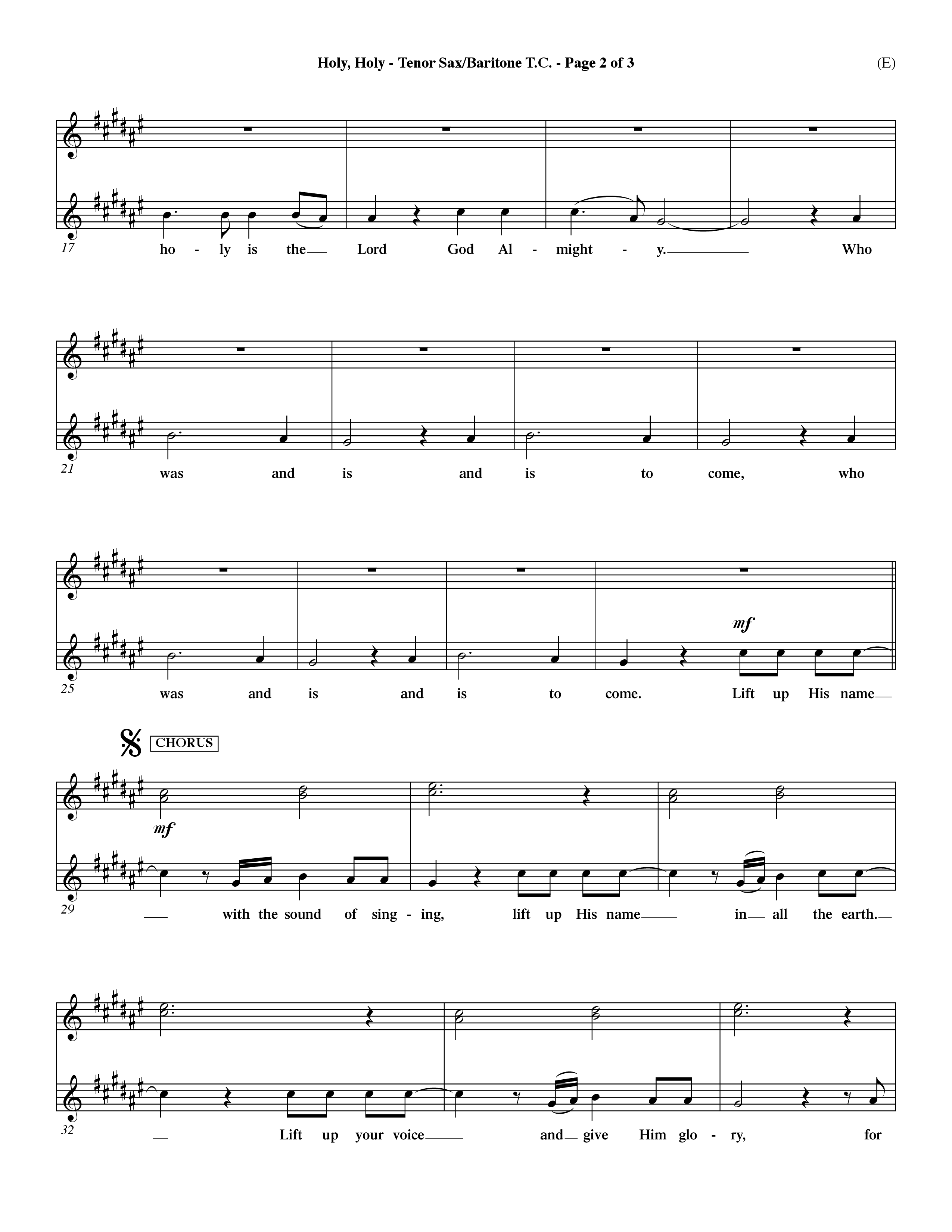 Holy Holy (Choral Anthem SATB) Tenor Sax/Baritone T.C. (Word Music Choral / Arr. Dave Williamson)