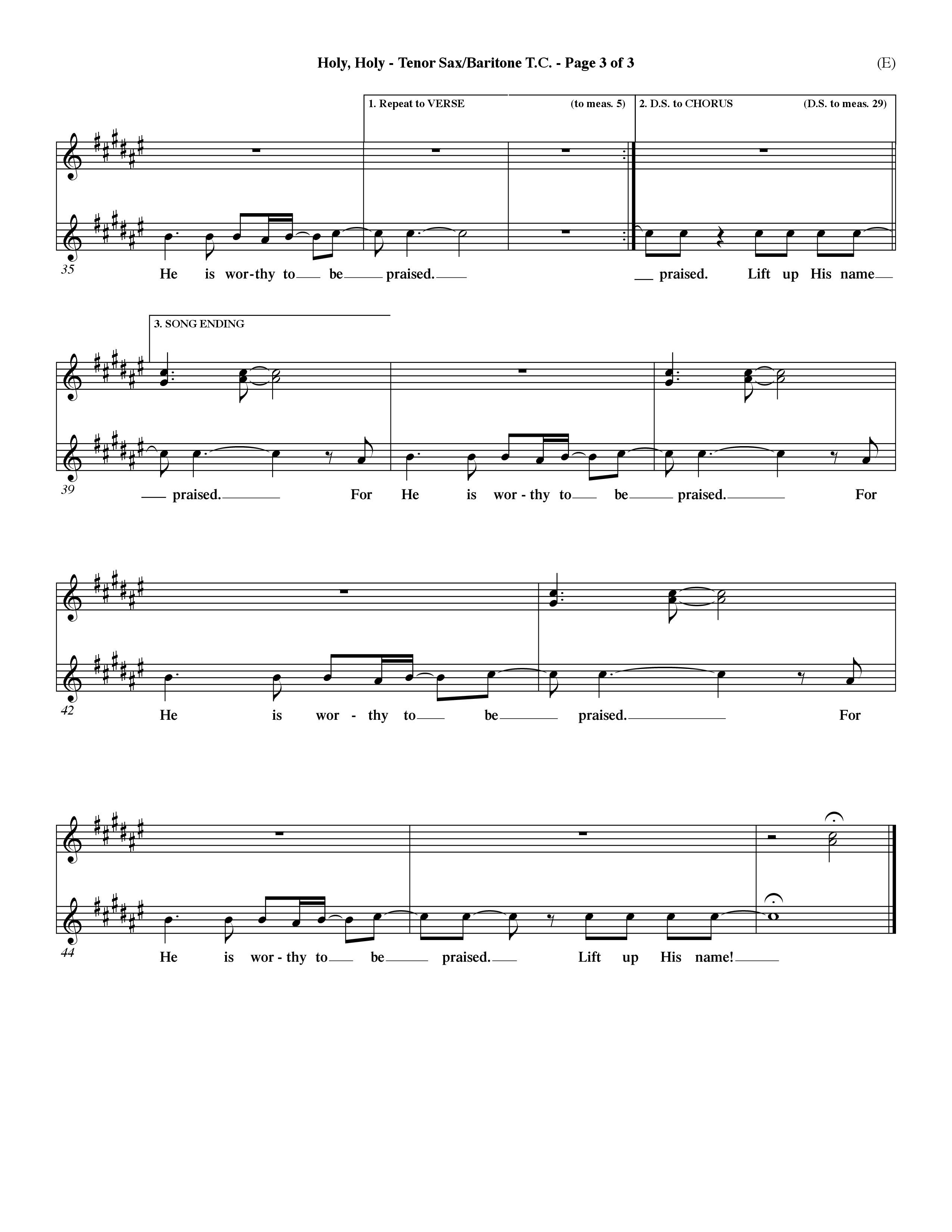Holy Holy (Choral Anthem SATB) Tenor Sax/Baritone T.C. (Word Music Choral / Arr. Dave Williamson)