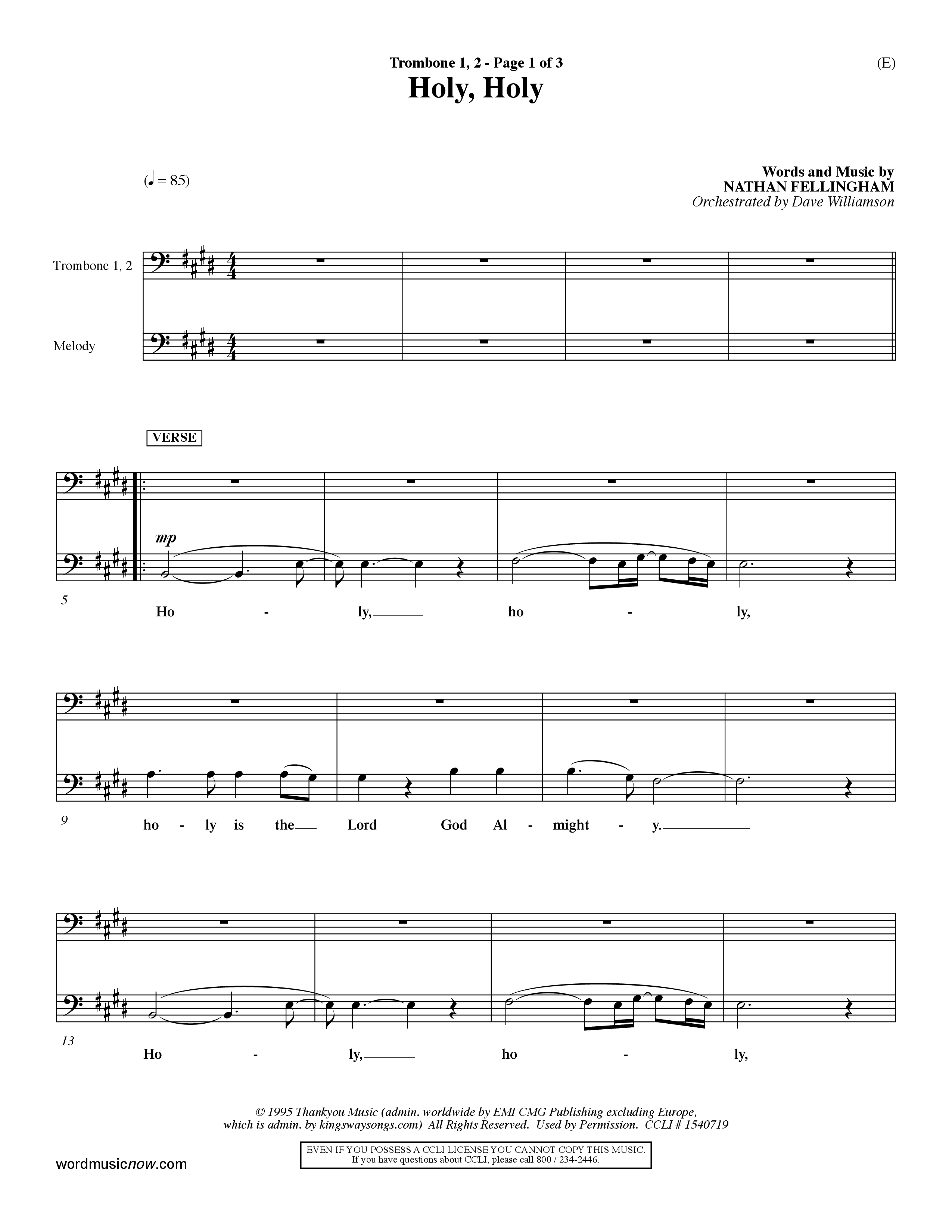 Holy Holy (Choral Anthem SATB) Trombone 1/2 (Word Music Choral / Arr. Dave Williamson)