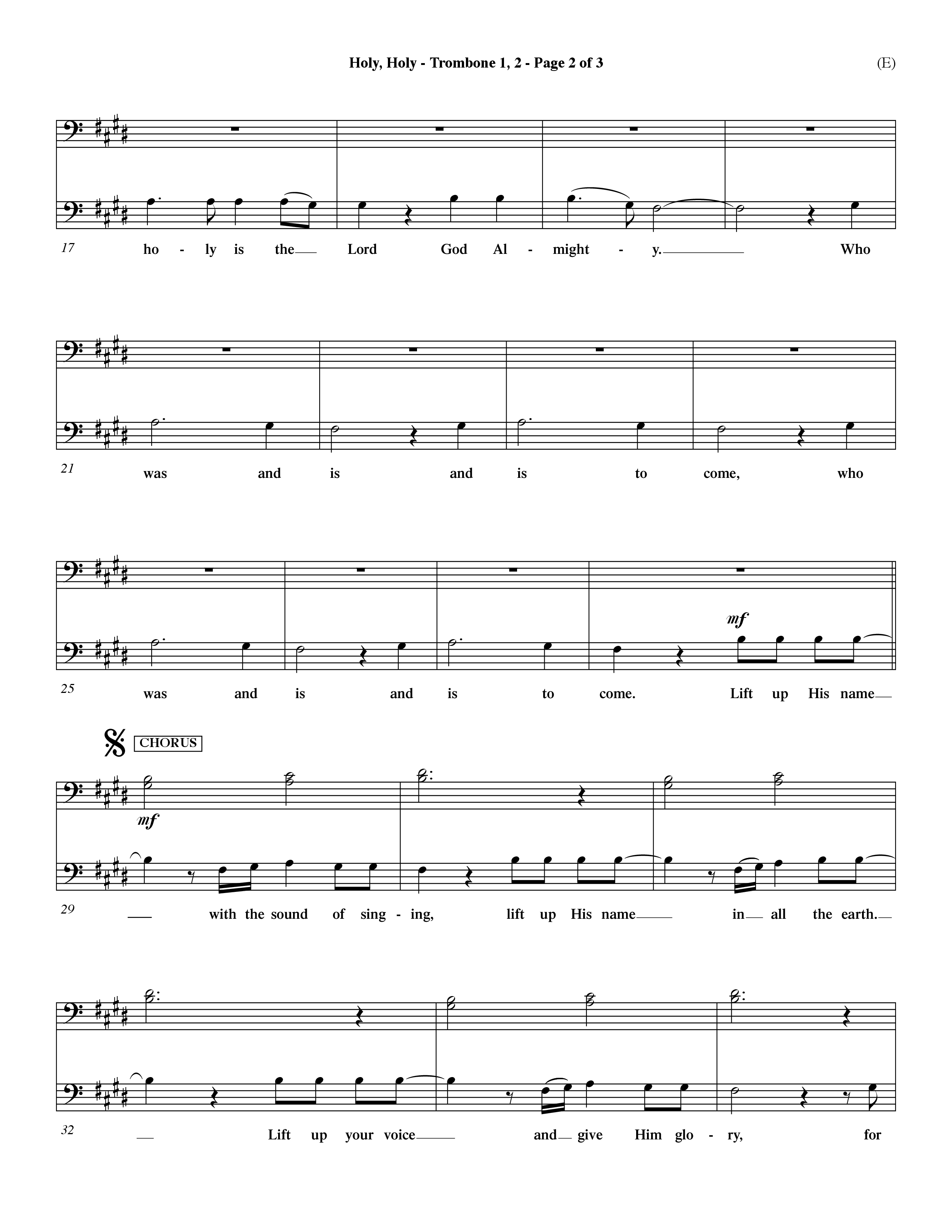 Holy Holy (Choral Anthem SATB) Trombone 1/2 (Word Music Choral / Arr. Dave Williamson)