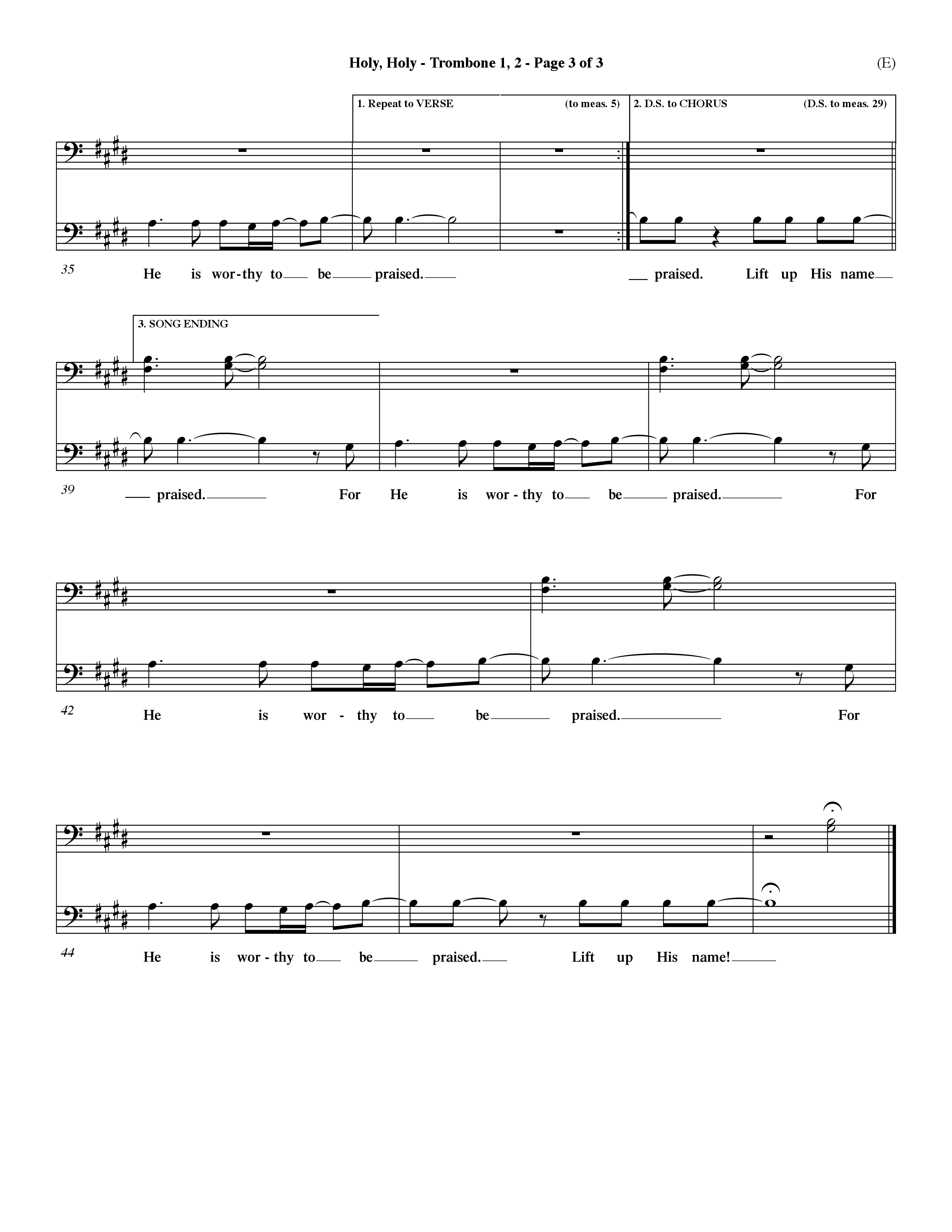 Holy Holy (Choral Anthem SATB) Trombone 1/2 (Word Music Choral / Arr. Dave Williamson)