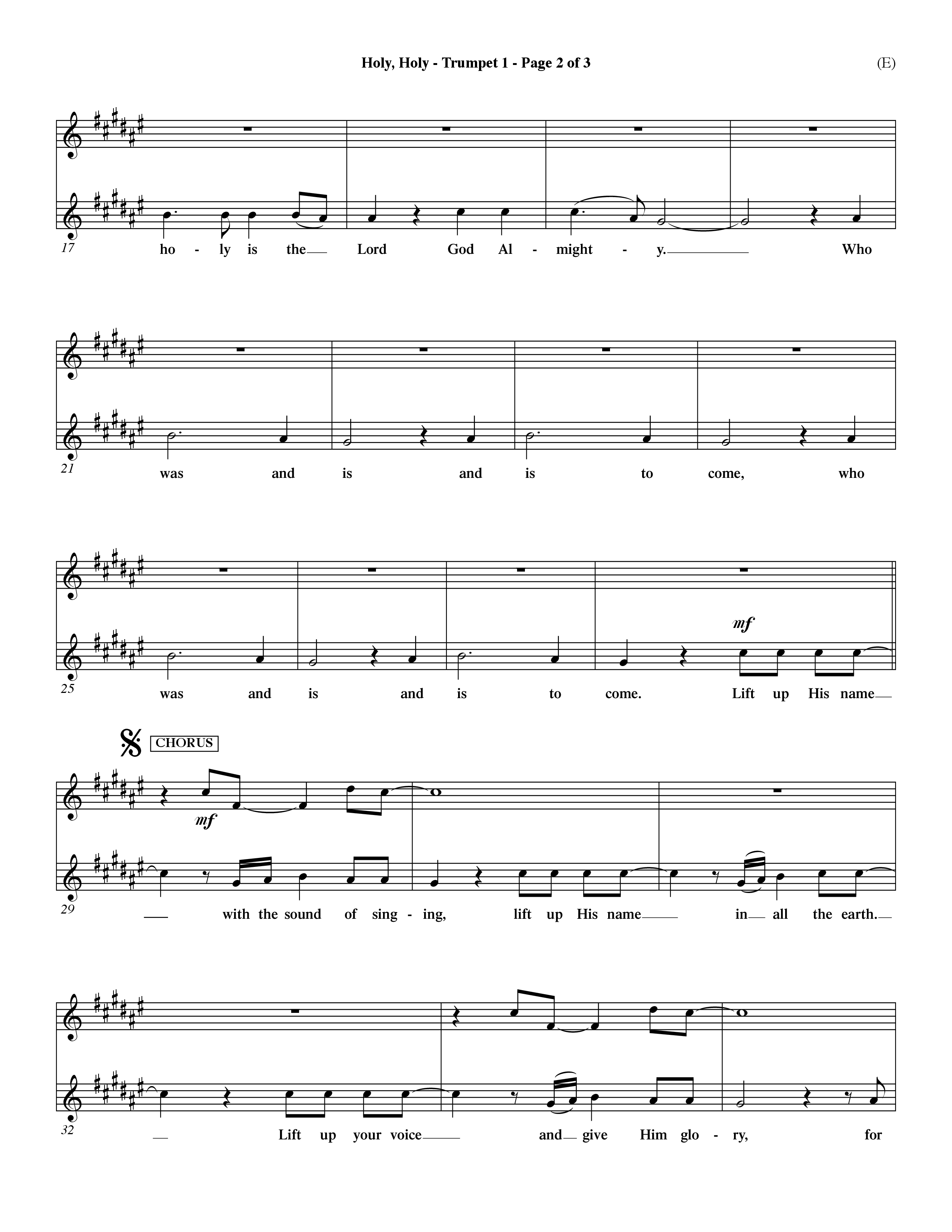 Holy Holy (Choral Anthem SATB) Trumpet 1 (Word Music Choral / Arr. Dave Williamson)
