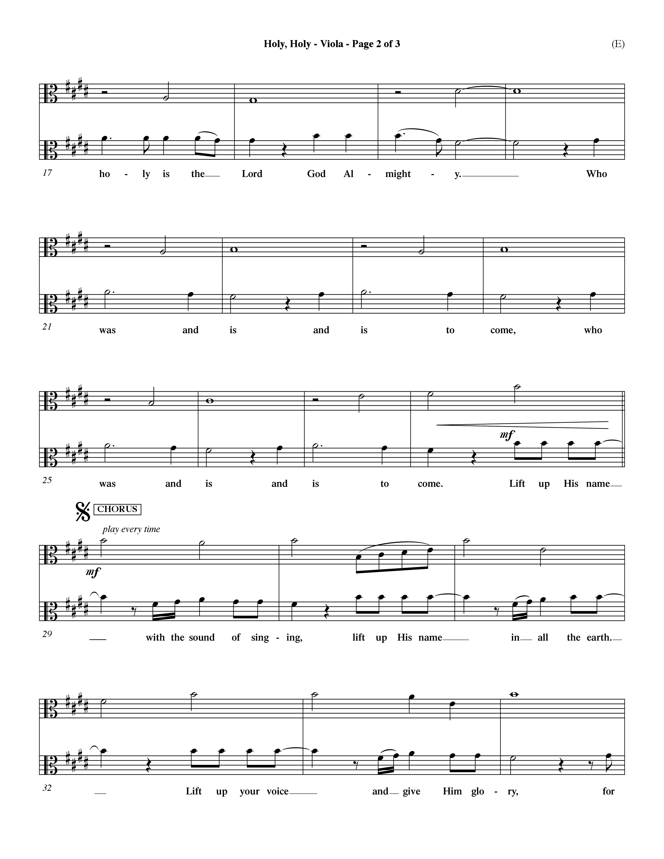 Holy Holy (Choral Anthem SATB) Viola (Word Music Choral / Arr. Dave Williamson)