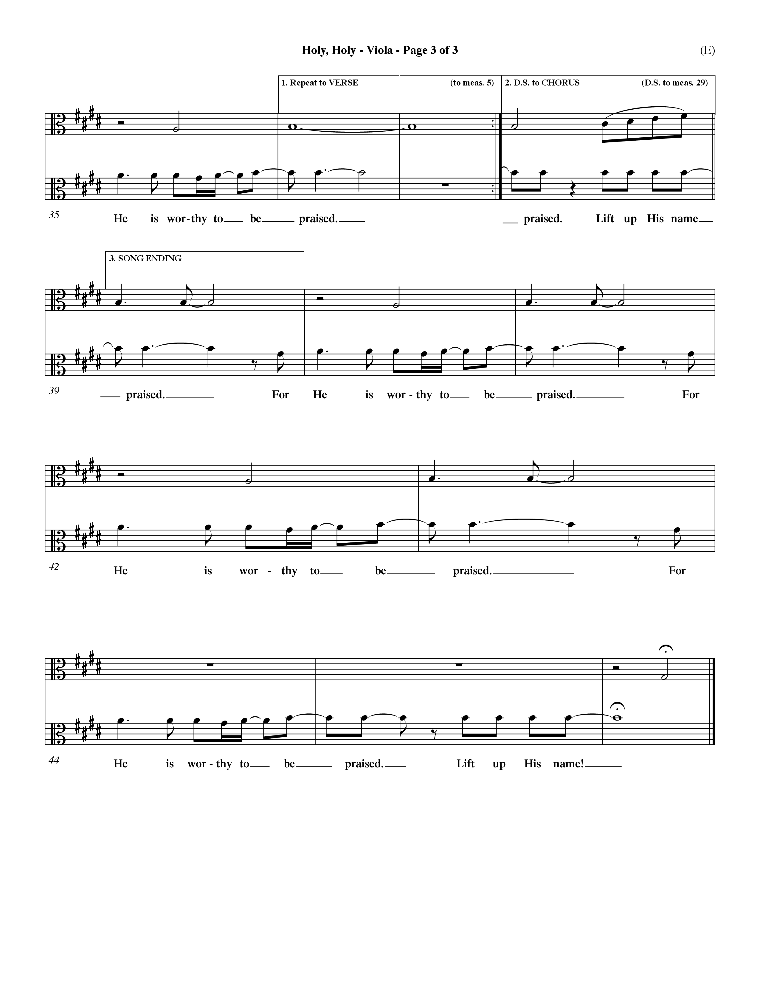 Holy Holy (Choral Anthem SATB) Viola (Word Music Choral / Arr. Dave Williamson)