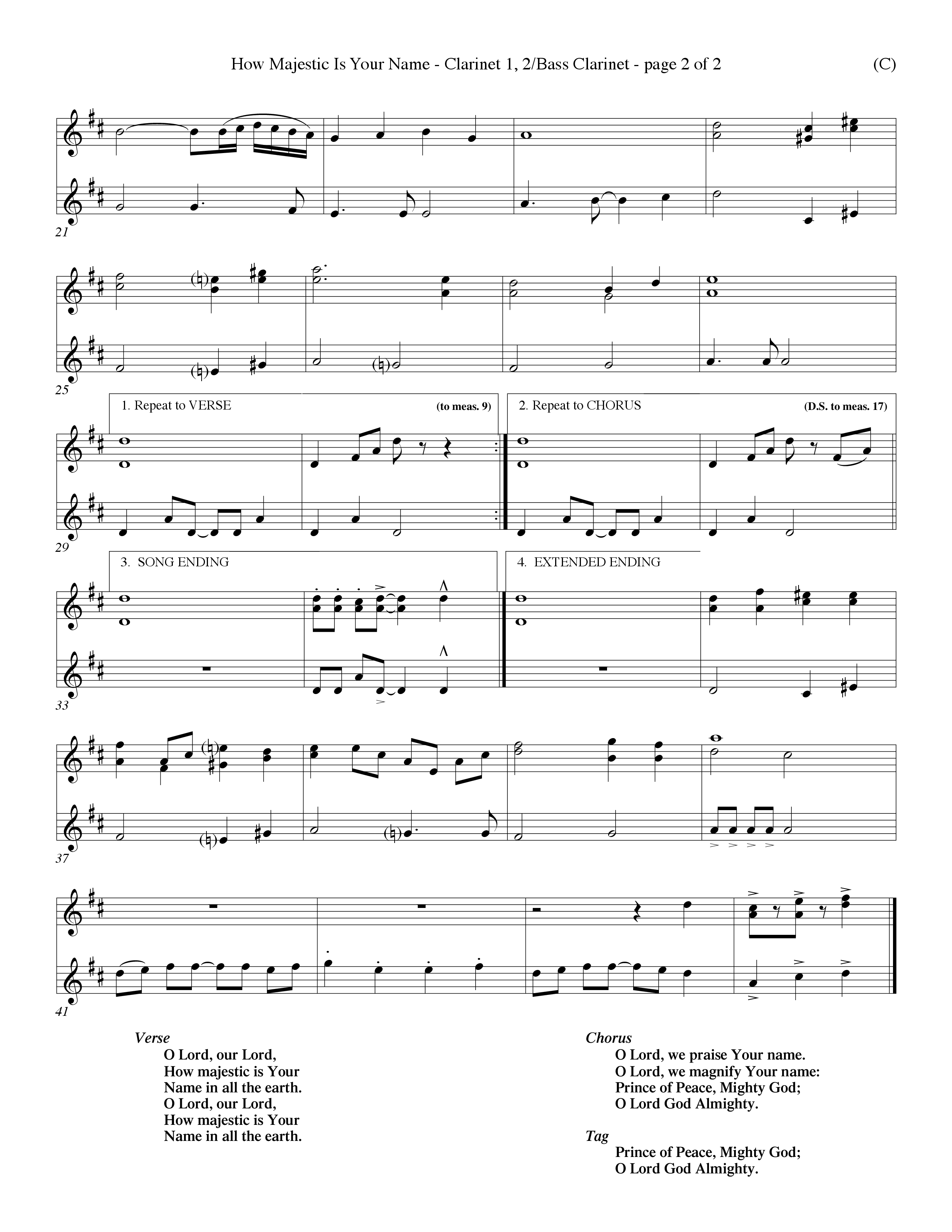 How Majestic Is Your Name (Choral Anthem SATB) Clarinet 1/2, Bass Clarinet (Word Music Choral / Orch. Ron Blount / Orch. Wayne Yankie)