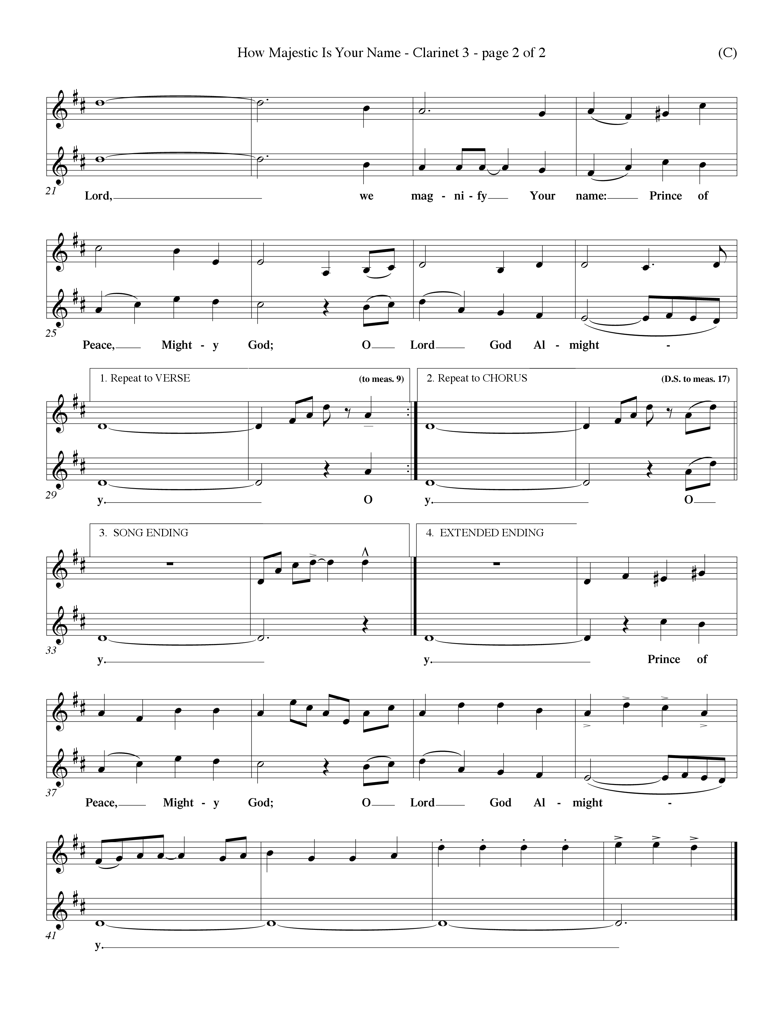How Majestic Is Your Name (Choral Anthem SATB) Clarinet 3 (Word Music Choral / Orch. Ron Blount / Orch. Wayne Yankie)