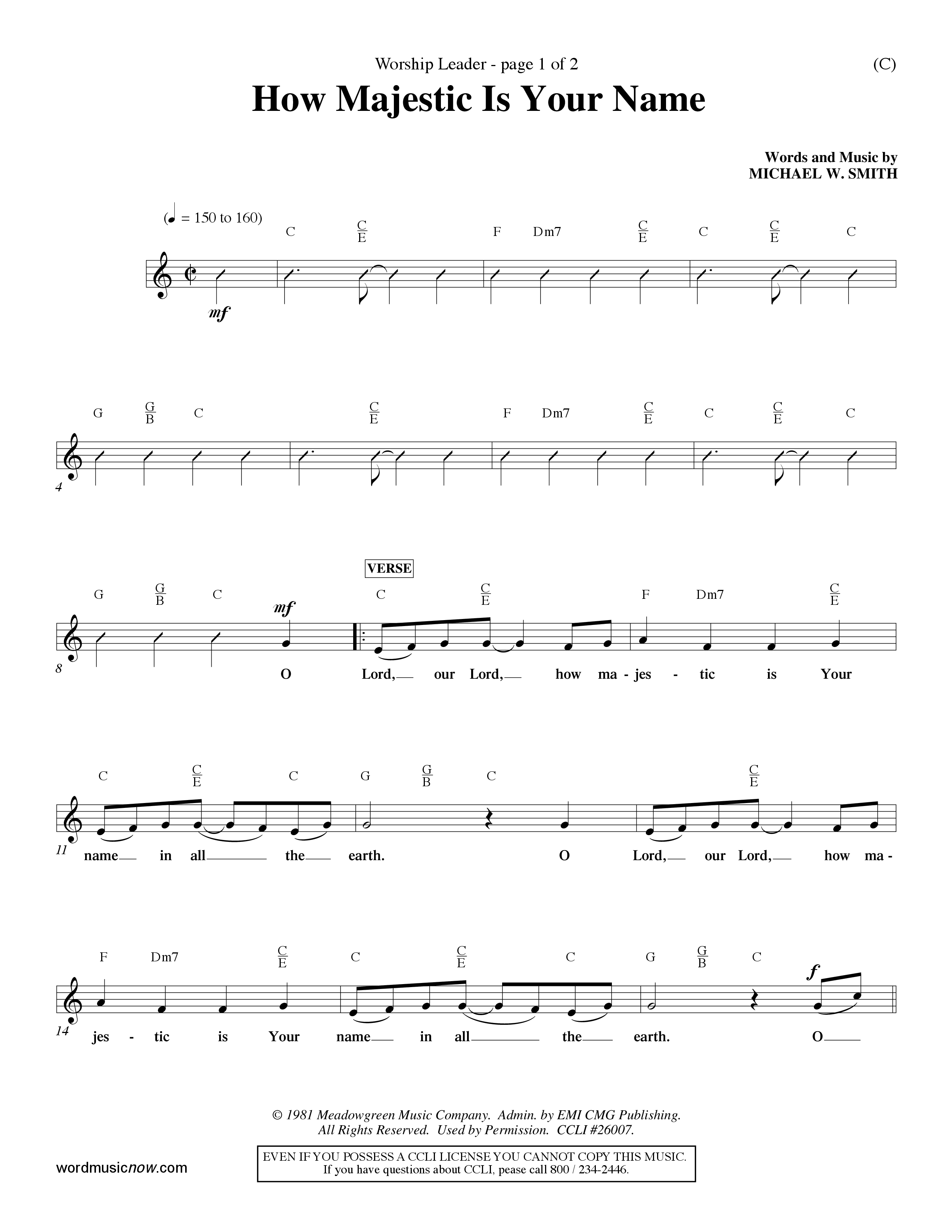 How Majestic Is Your Name (Choral Anthem SATB) Lead Sheet (Mel) (Word Music Choral / Orch. Ron Blount / Orch. Wayne Yankie)