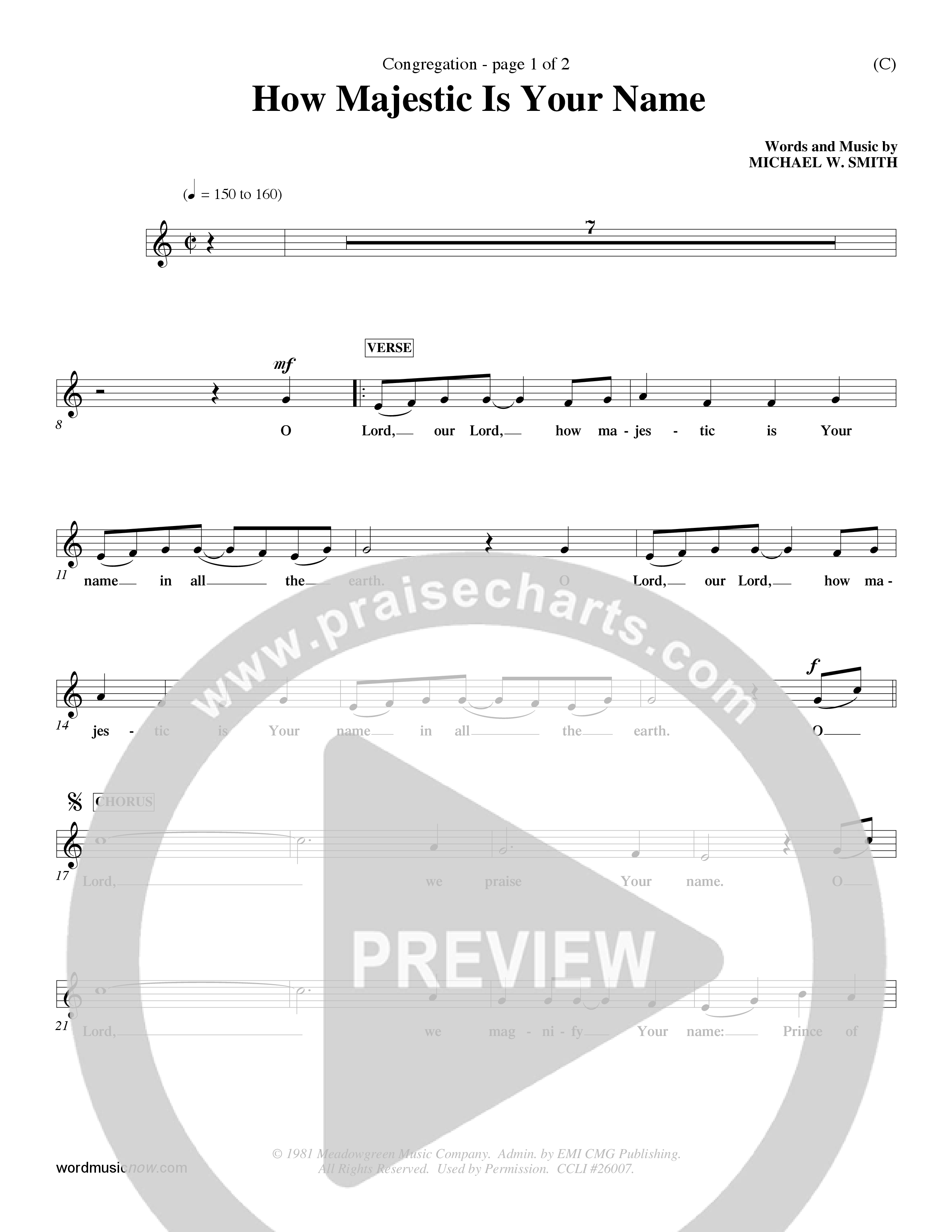 How Majestic Is Your Name (Choral Anthem SATB) Lead Sheet (Mel) (Word Music Choral / Orch. Ron Blount / Orch. Wayne Yankie)