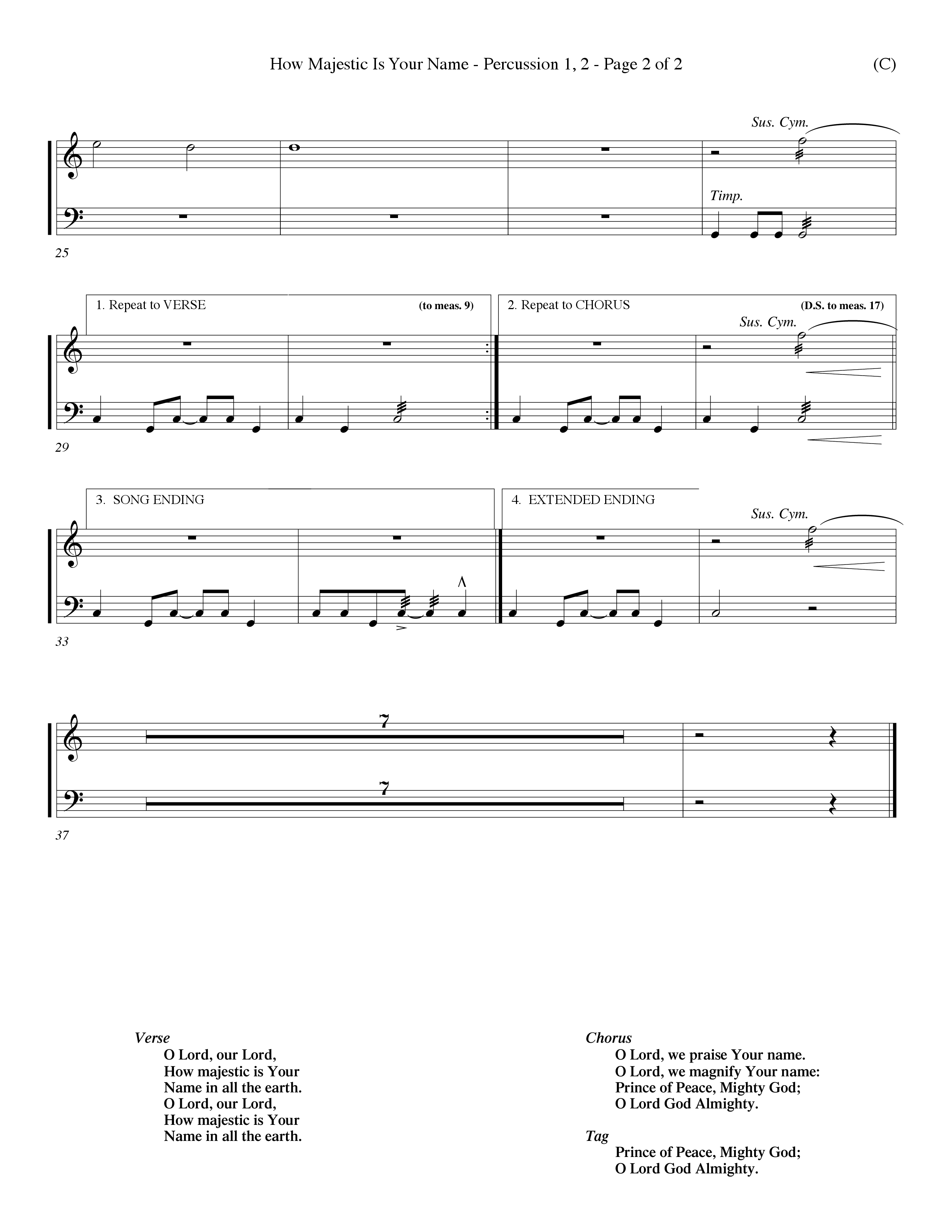 How Majestic Is Your Name (Choral Anthem SATB) Percussion 1/2 (Word Music Choral / Orch. Ron Blount / Orch. Wayne Yankie)