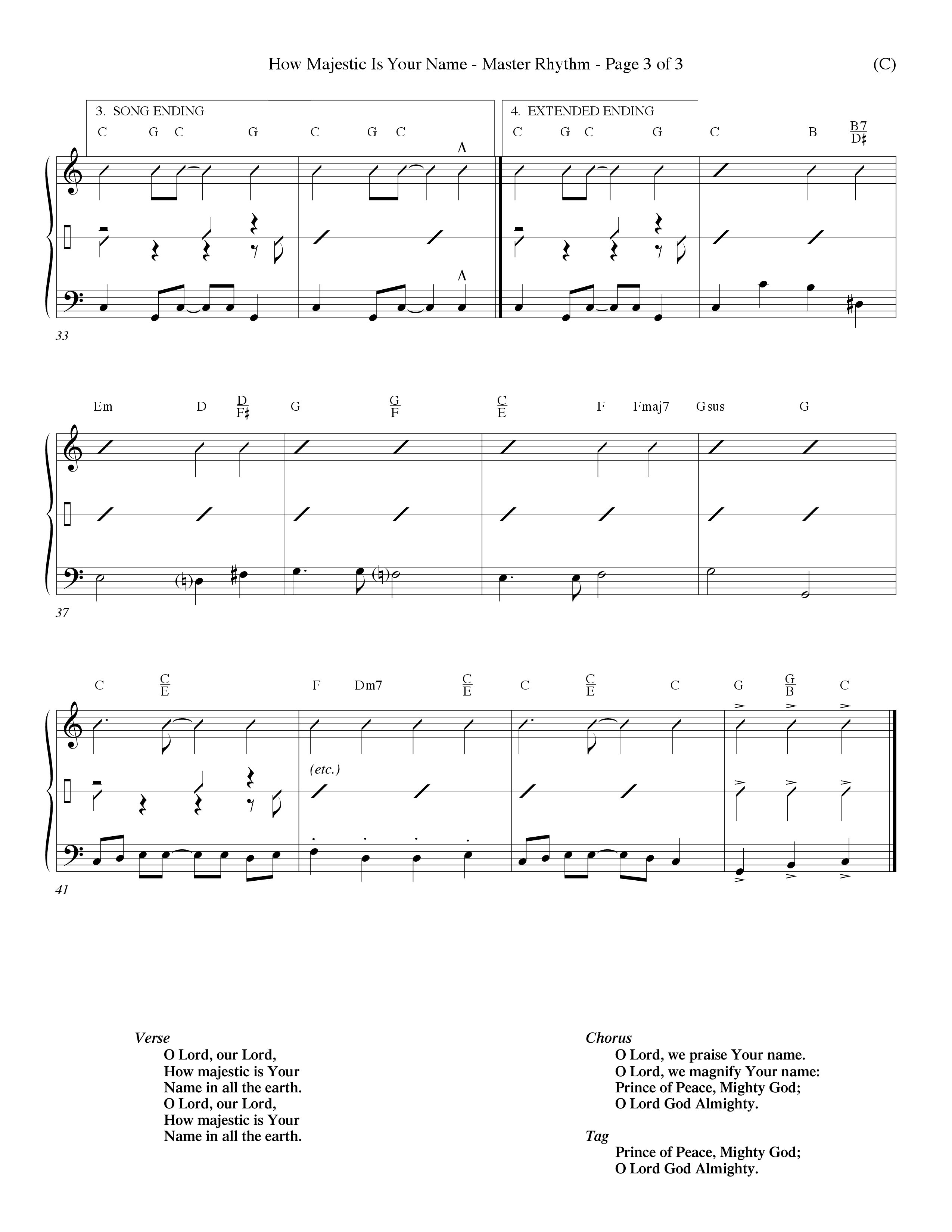 How Majestic Is Your Name (Choral Anthem SATB) Rhythm Chart (Word Music Choral / Orch. Ron Blount / Orch. Wayne Yankie)
