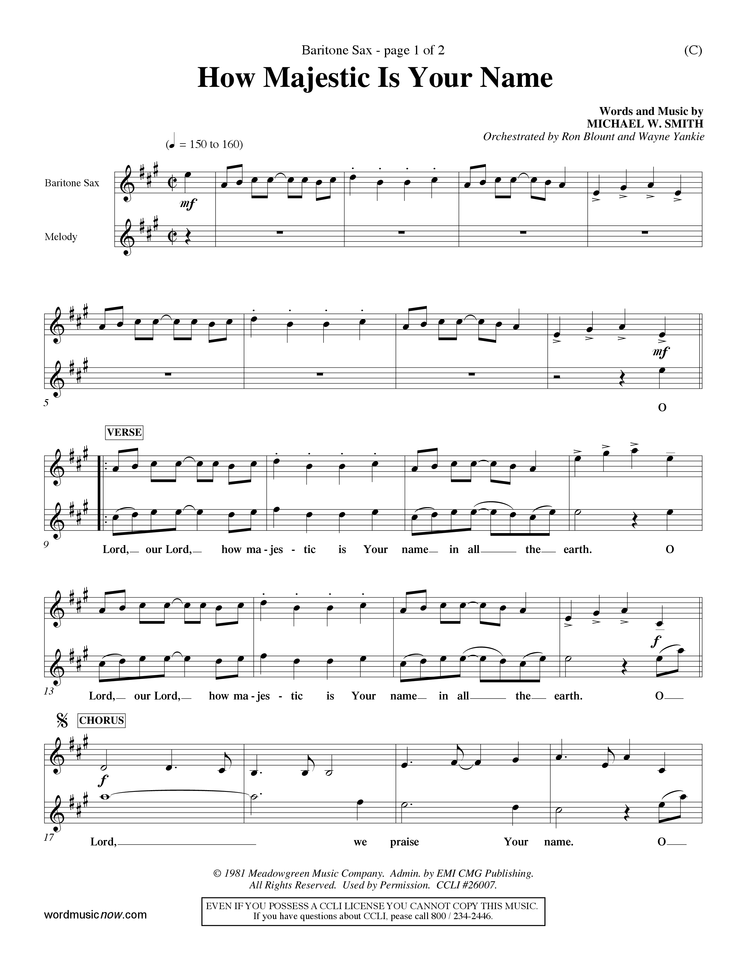 How Majestic Is Your Name (Choral Anthem SATB) Saxophone (Word Music Choral / Orch. Ron Blount / Orch. Wayne Yankie)