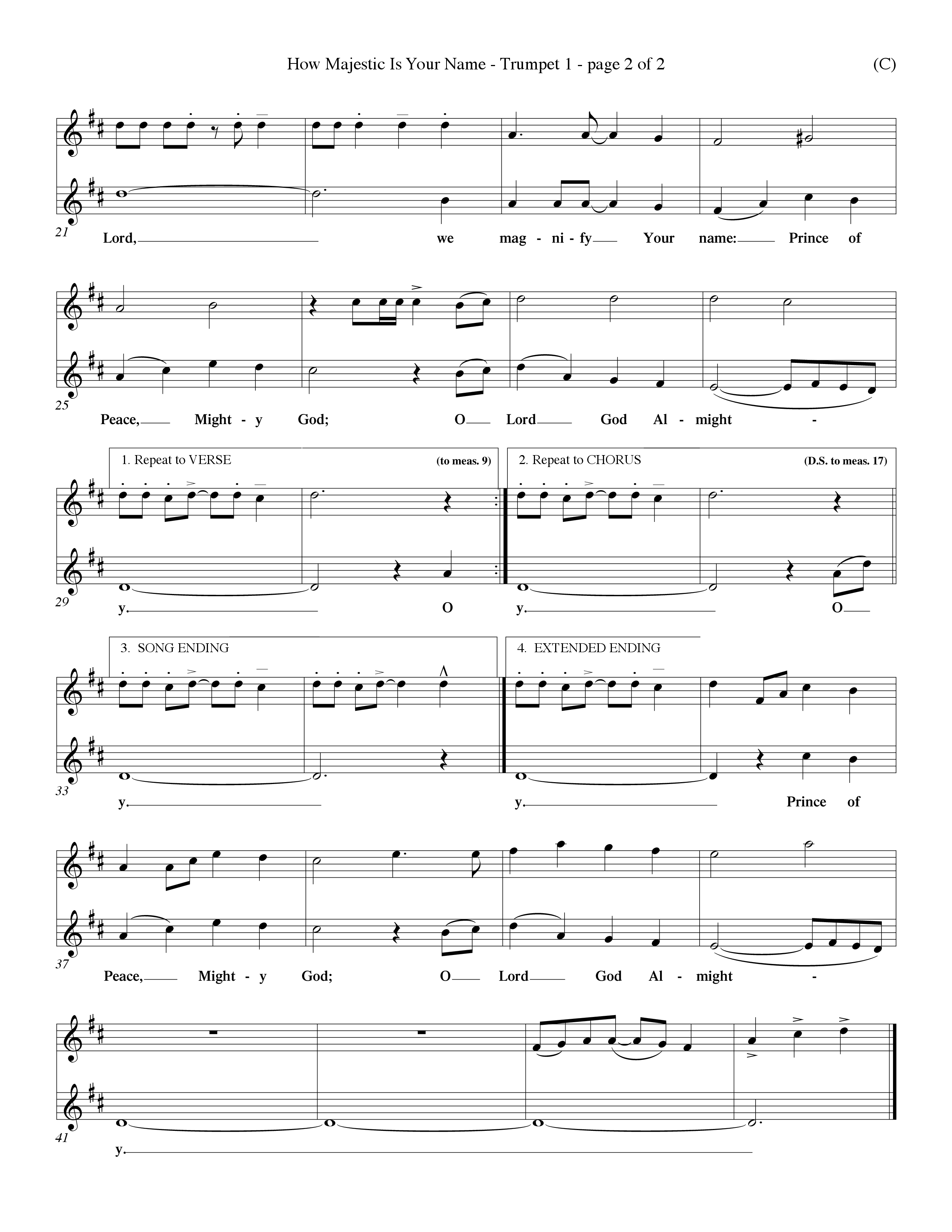 How Majestic Is Your Name (Choral Anthem SATB) Trumpet 1 (Word Music Choral / Orch. Ron Blount / Orch. Wayne Yankie)