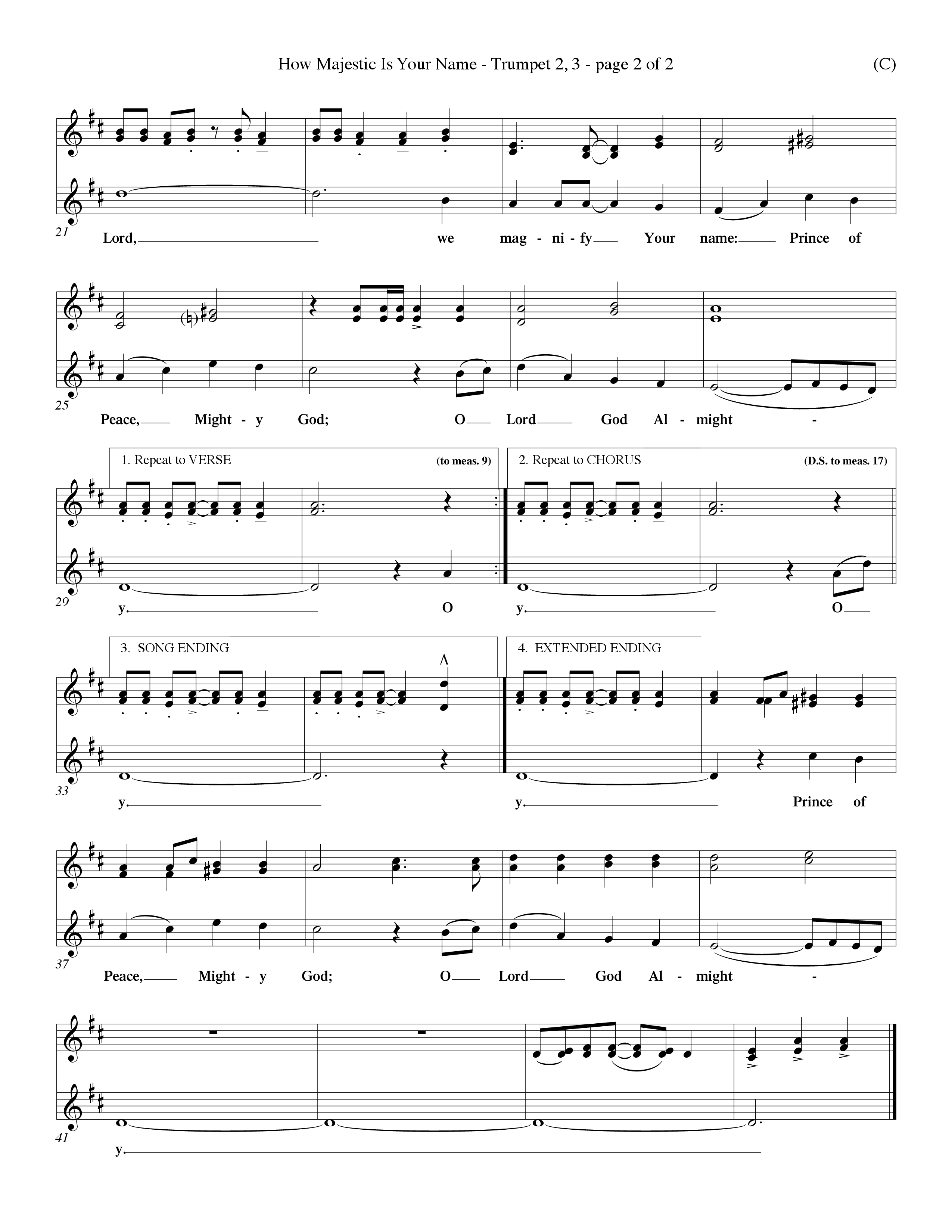 How Majestic Is Your Name (Choral Anthem SATB) Trumpet 2/3 (Word Music Choral / Orch. Ron Blount / Orch. Wayne Yankie)