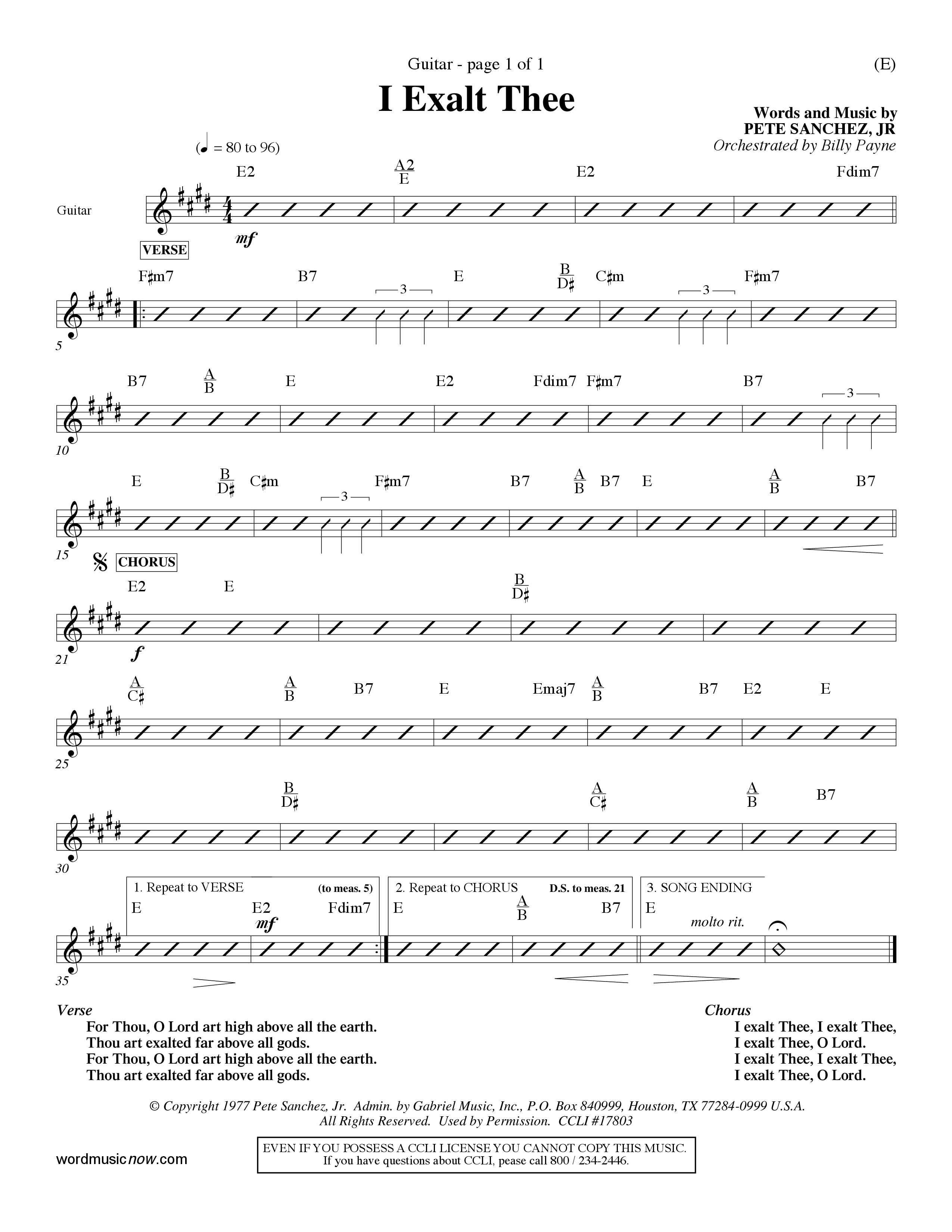 I Exalt Thee (Choral Anthem SATB) Acoustic Guitar (Word Music Choral / Orch. Billy Payne)