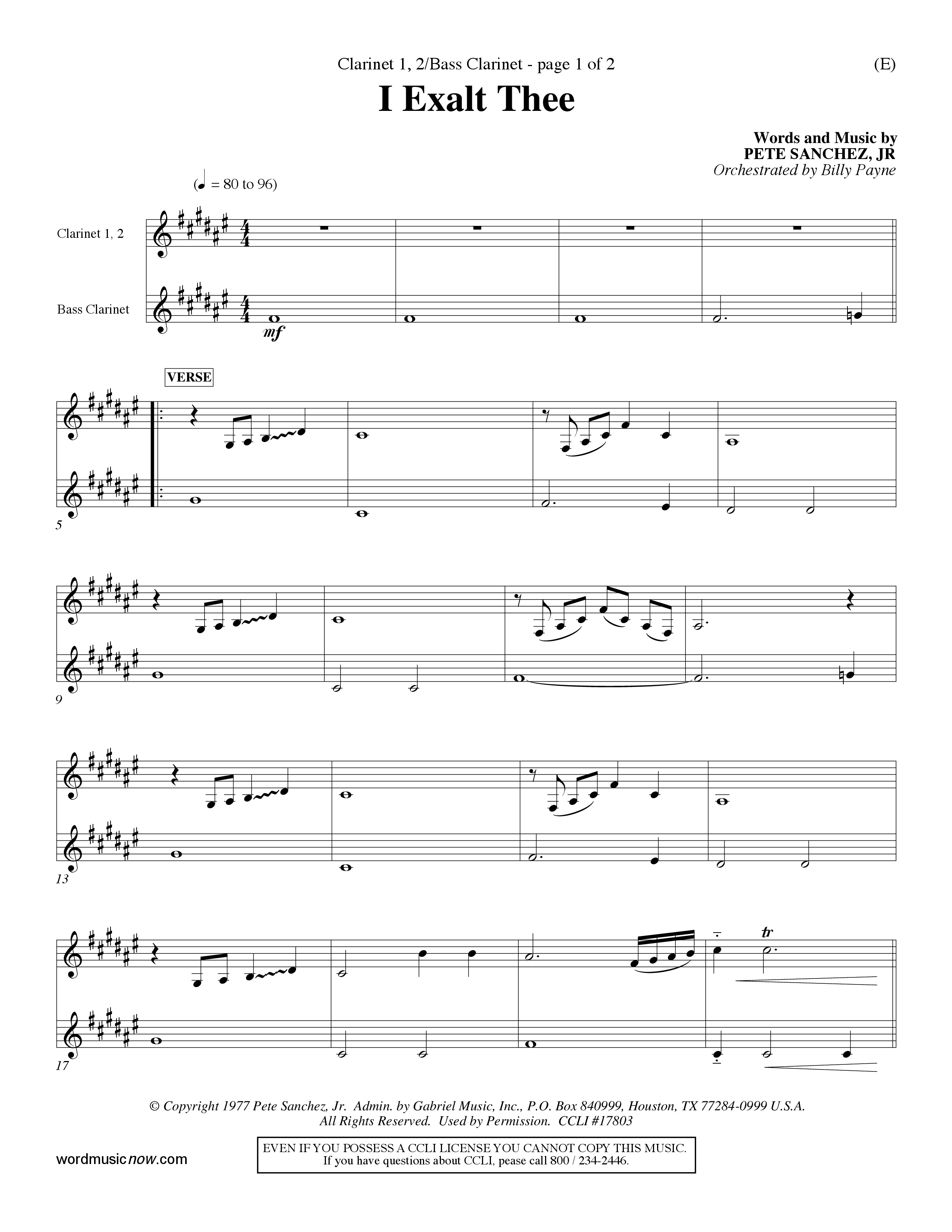 I Exalt Thee (Choral Anthem SATB) Clarinet 1/2, Bass Clarinet (Word Music Choral / Orch. Billy Payne)