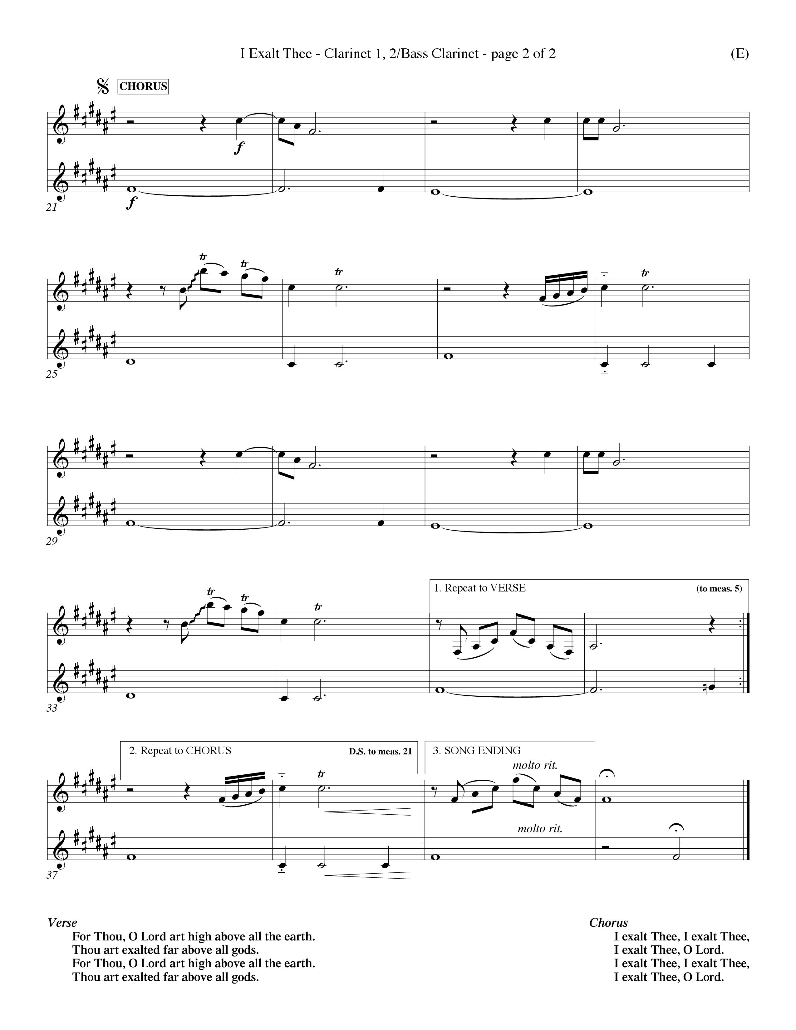 I Exalt Thee (Choral Anthem SATB) Clarinet 1/2, Bass Clarinet (Word Music Choral / Orch. Billy Payne)