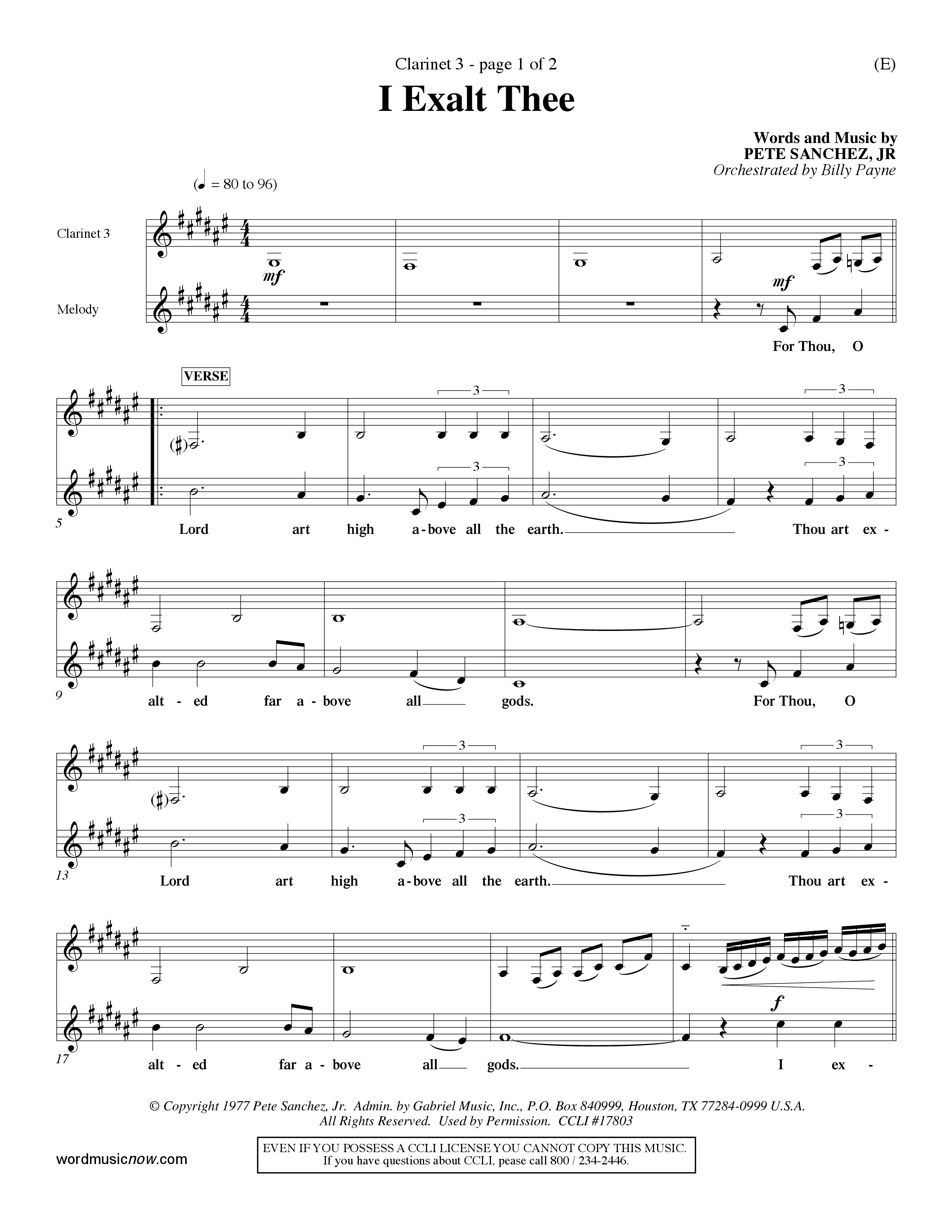 I Exalt Thee (Choral Anthem SATB) Clarinet 3 (Word Music Choral / Orch. Billy Payne)