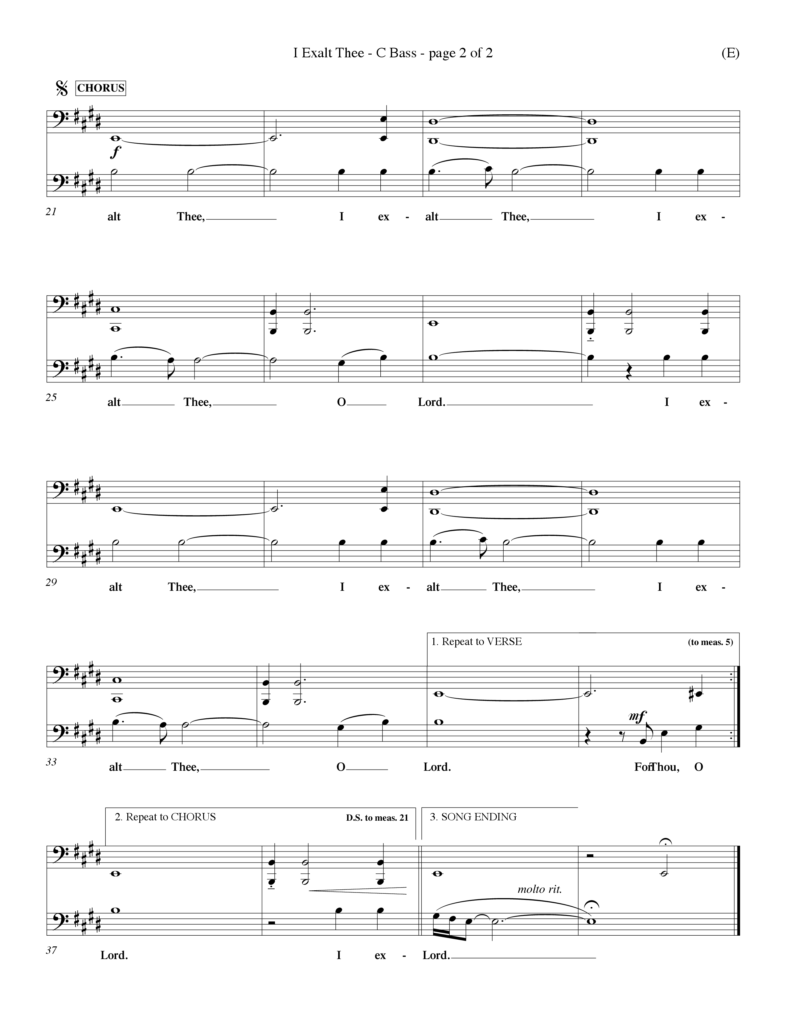 I Exalt Thee (Choral Anthem SATB) Contrabass (Word Music Choral / Orch. Billy Payne)