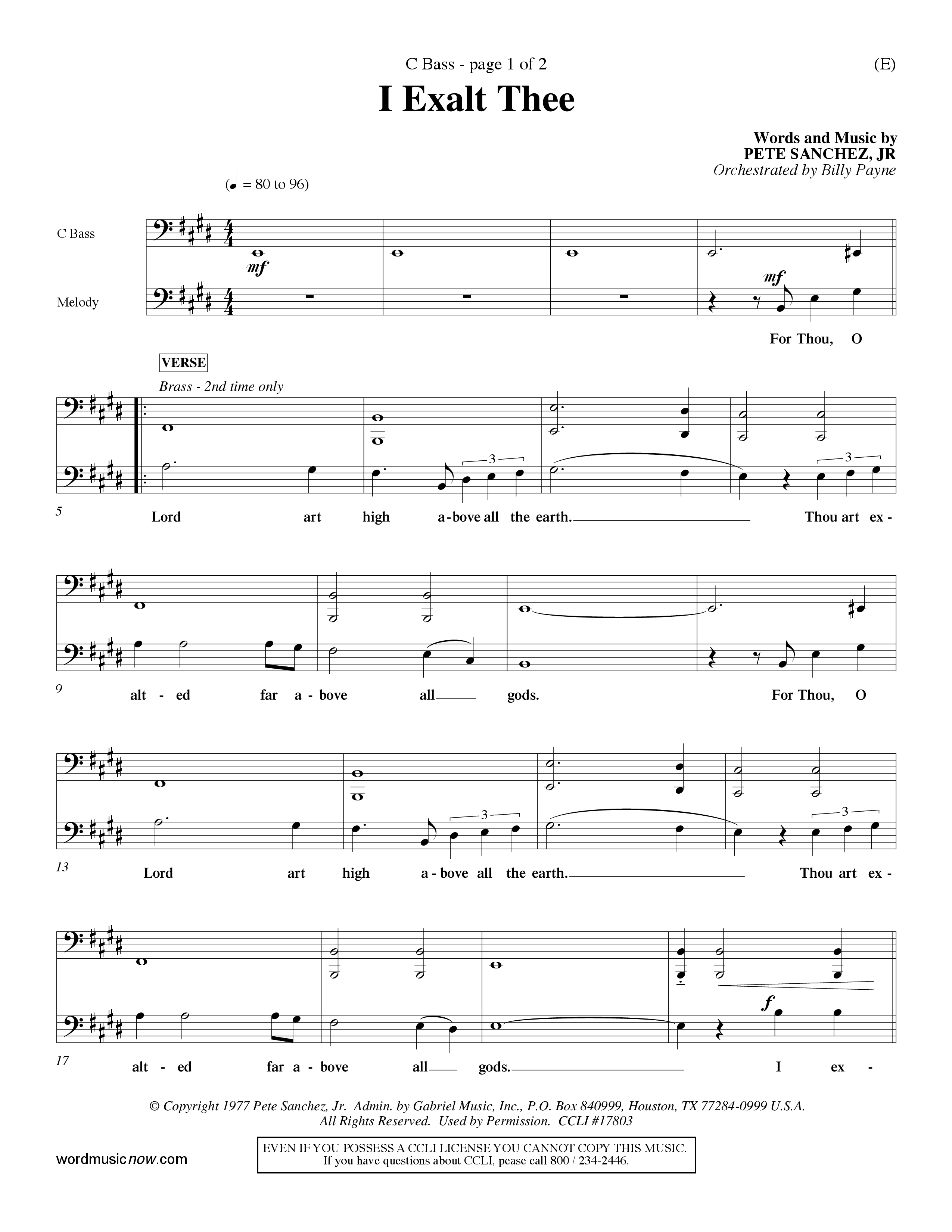 I Exalt Thee (Choral Anthem SATB) Contrabass (Word Music Choral / Orch. Billy Payne)