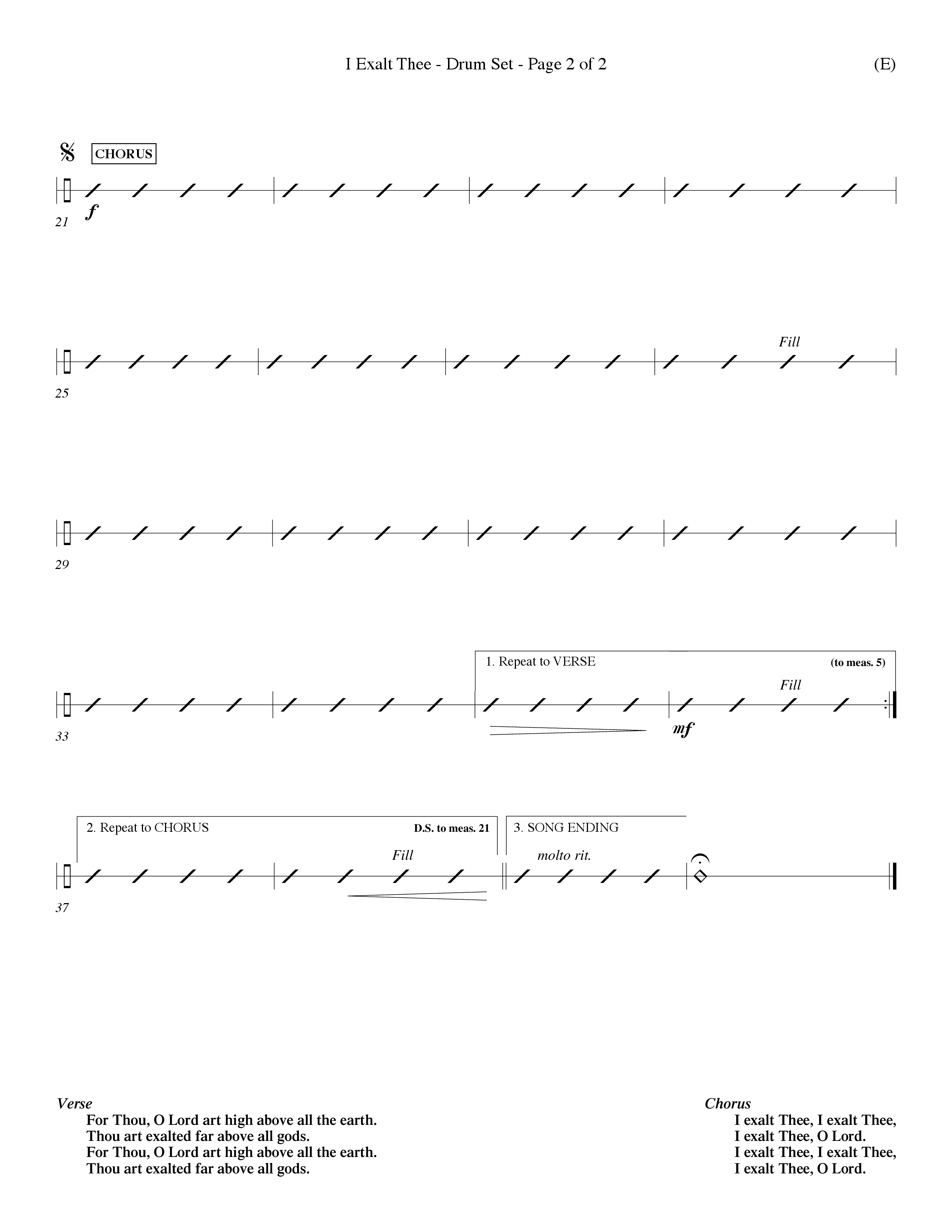 I Exalt Thee (Choral Anthem SATB) Drum Set (Word Music Choral / Orch. Billy Payne)