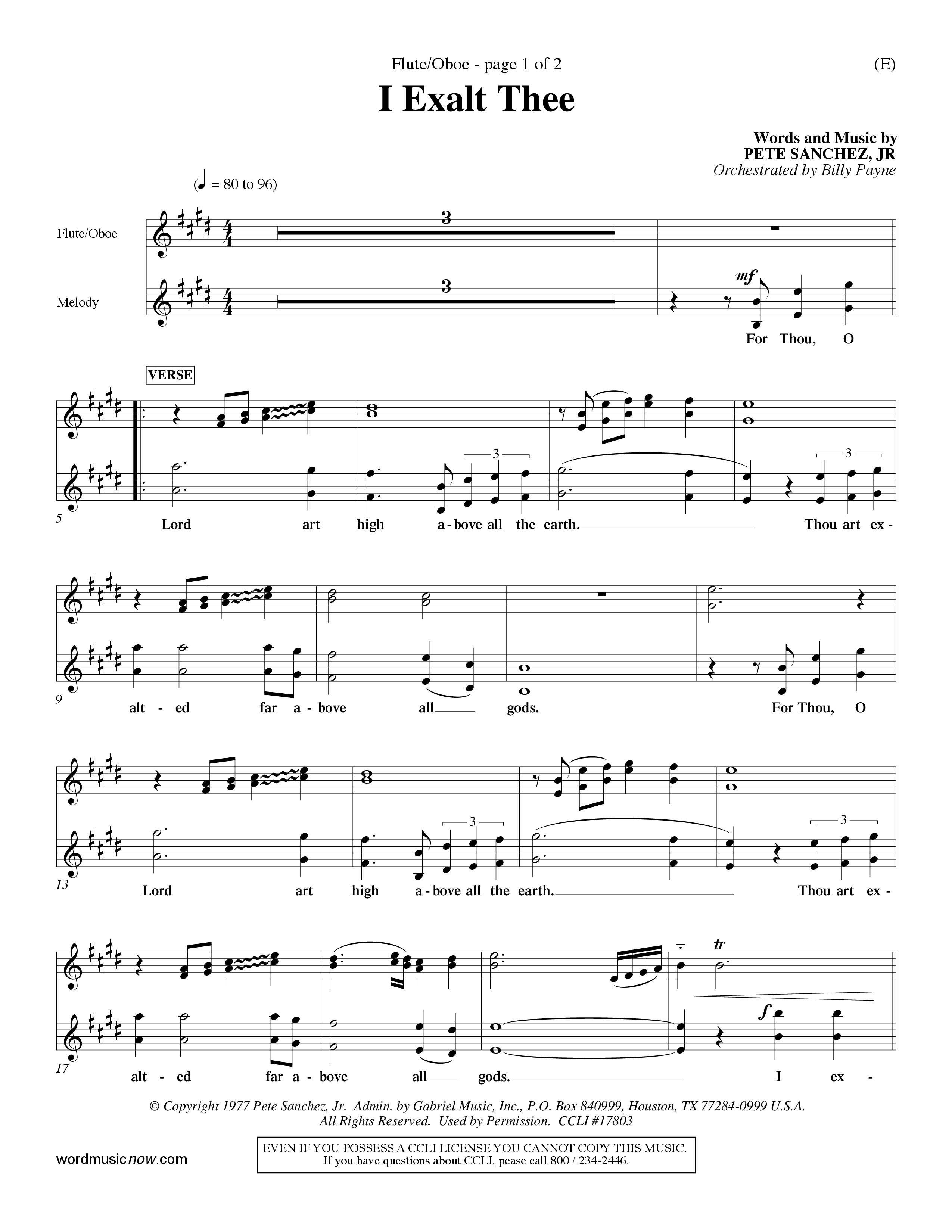 I Exalt Thee (Choral Anthem SATB) Flute/Oboe (Word Music Choral / Orch. Billy Payne)