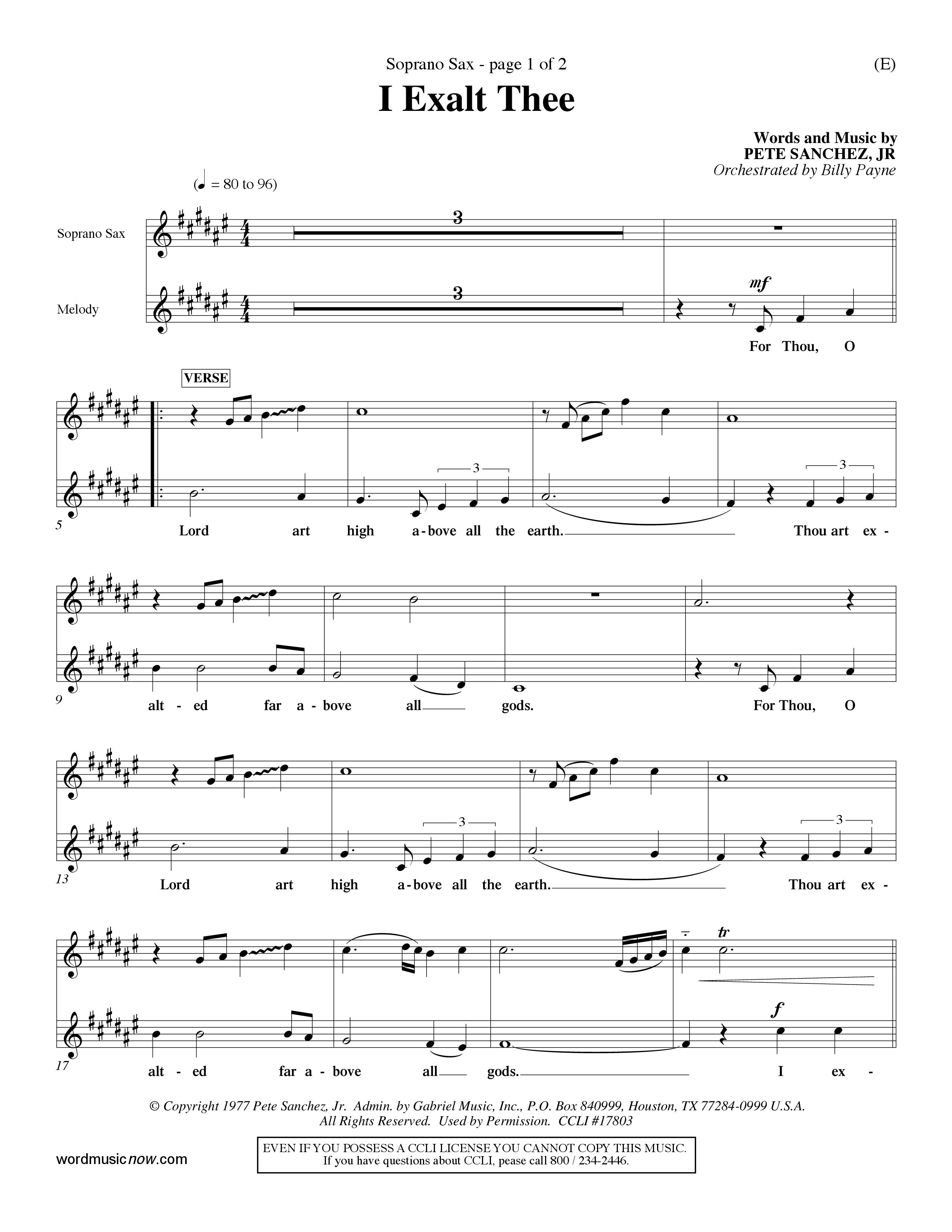 I Exalt Thee (Choral Anthem SATB) Saxophone (Word Music Choral / Orch. Billy Payne)