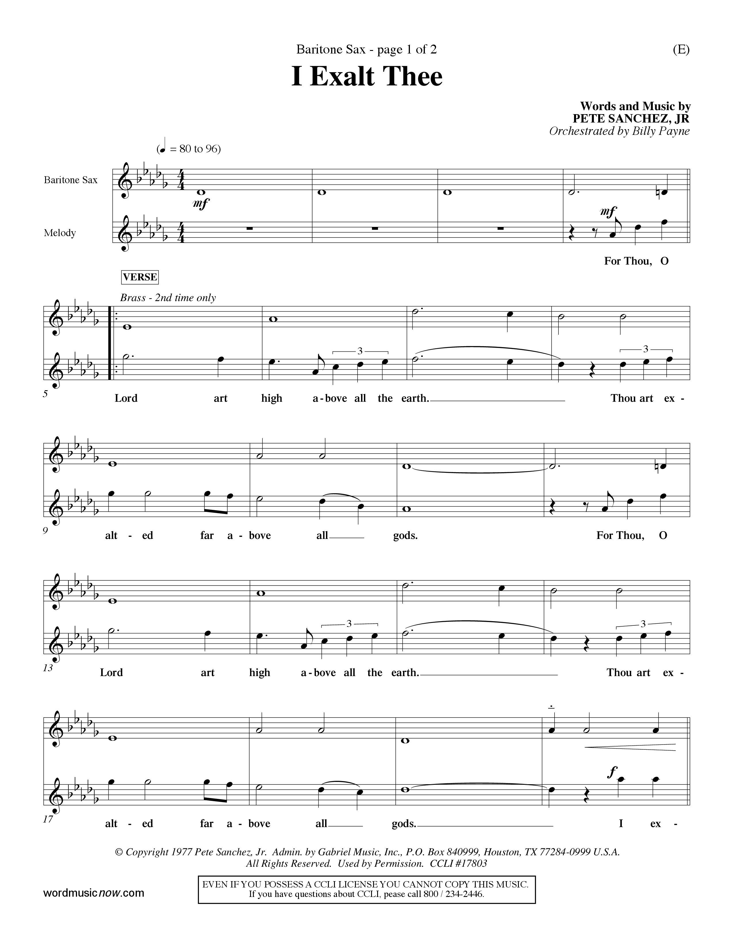 I Exalt Thee (Choral Anthem SATB) Saxophone (Word Music Choral / Orch. Billy Payne)
