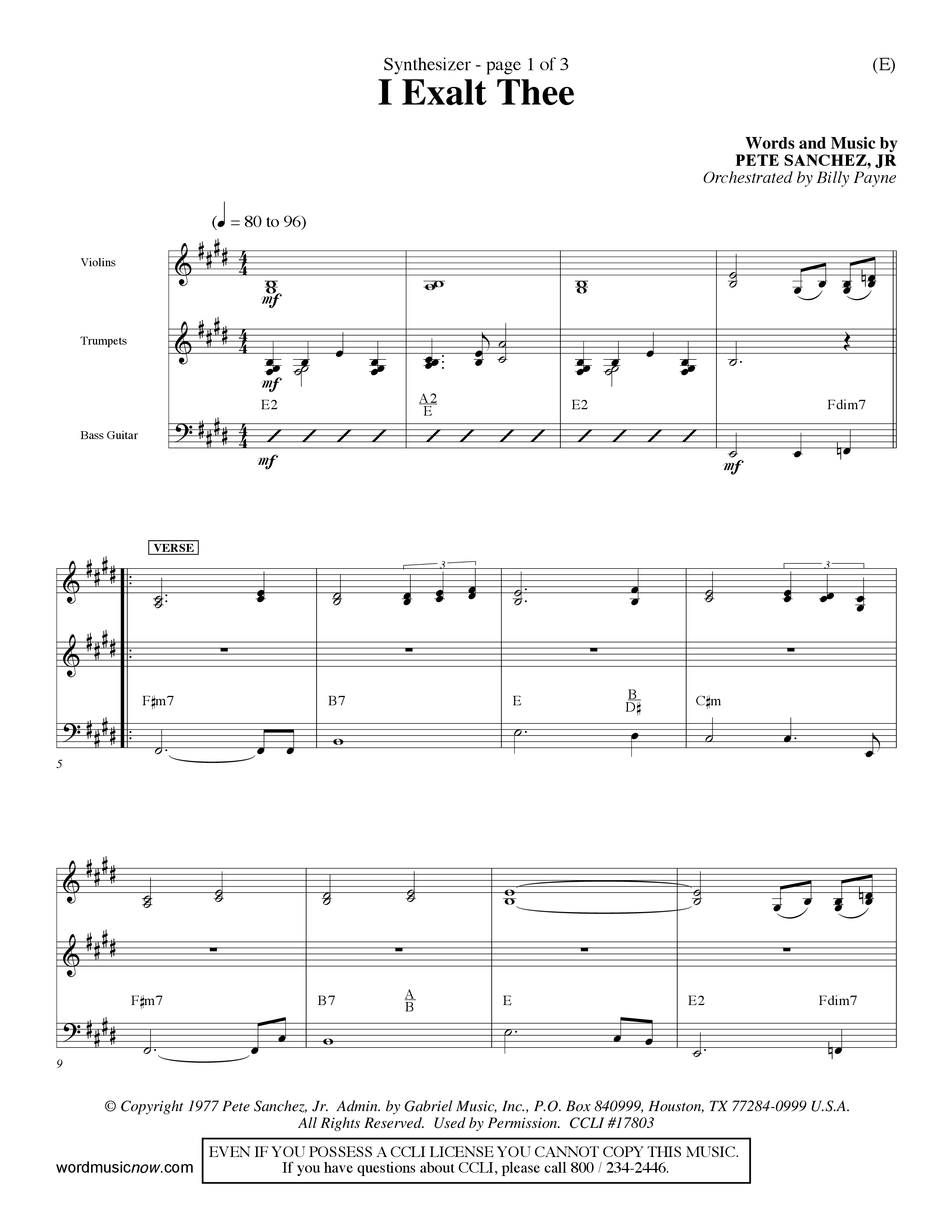 I Exalt Thee (Choral Anthem SATB) Synth (Word Music Choral / Orch. Billy Payne)