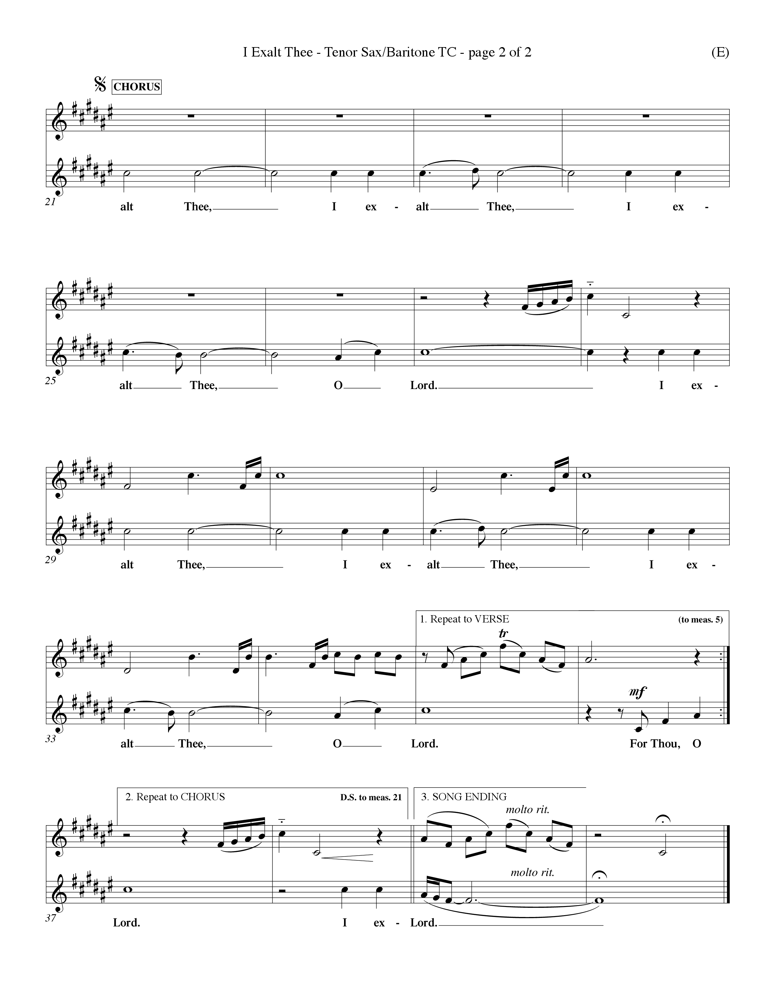 I Exalt Thee (Choral Anthem SATB) Tenor Sax/Baritone T.C. (Word Music Choral / Orch. Billy Payne)