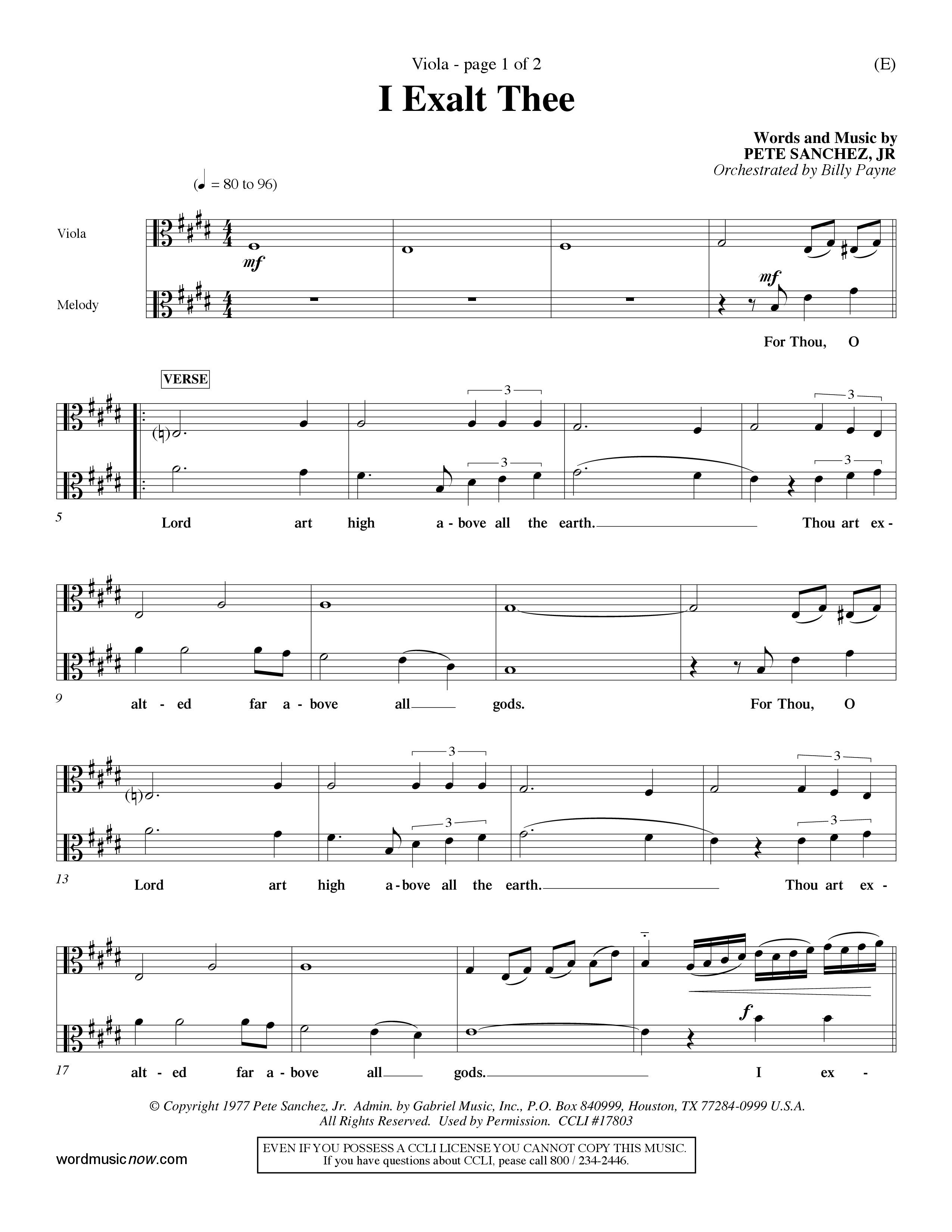 I Exalt Thee (Choral Anthem SATB) Viola (Word Music Choral / Orch. Billy Payne)