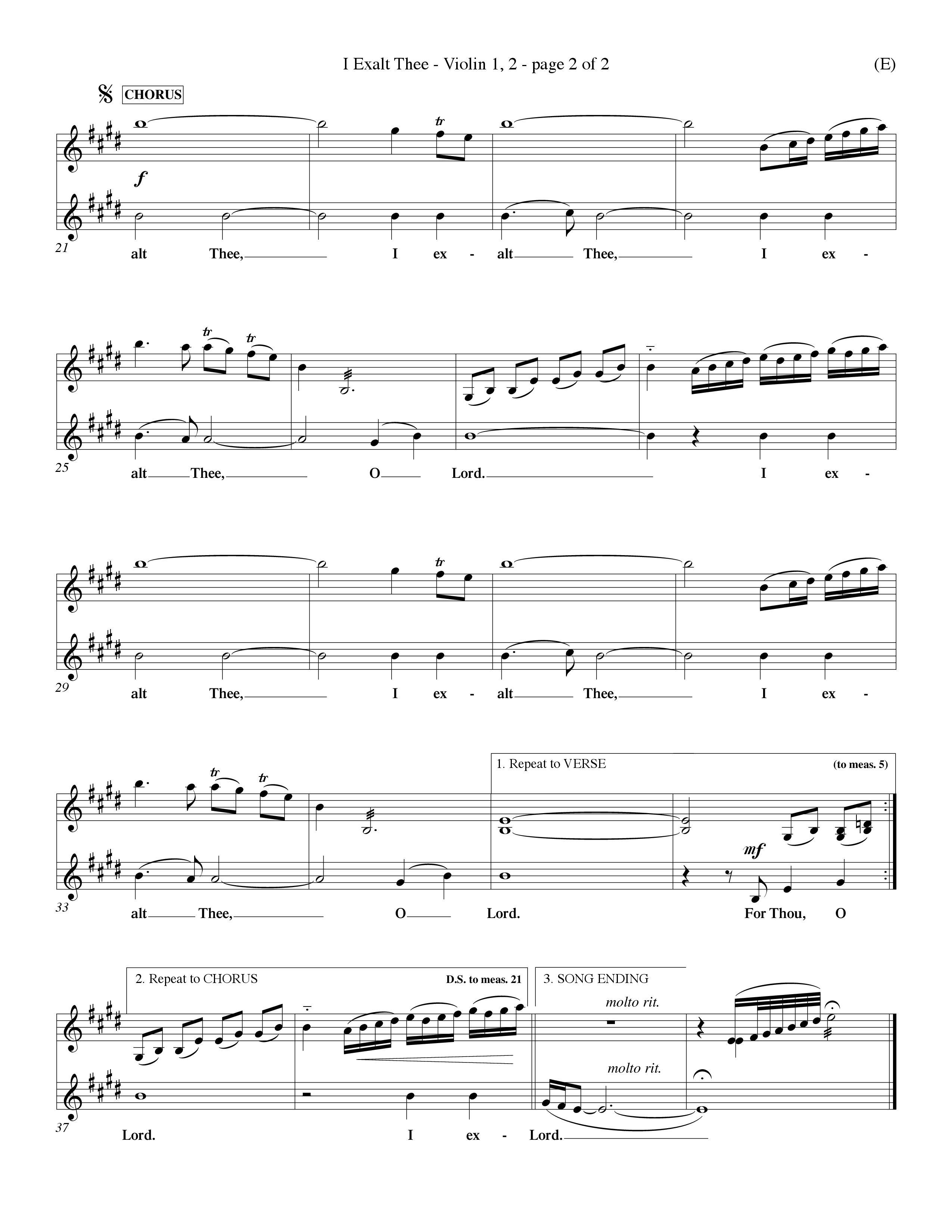 I Exalt Thee (Choral Anthem SATB) Violin 1/2 (Word Music Choral / Orch. Billy Payne)