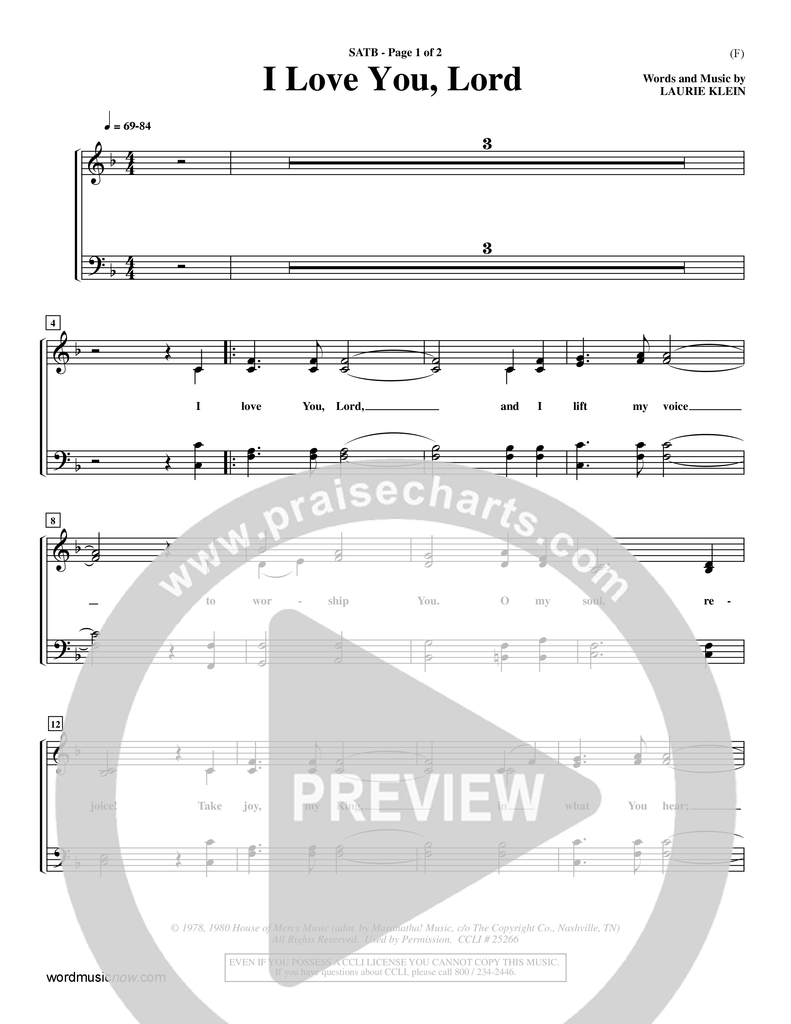 I Love You Lord (Choral Anthem SATB) Keyboard/Vocal (SATB) (Word Music Choral / Orch. Douglas Holck / Orch. Andrew High)