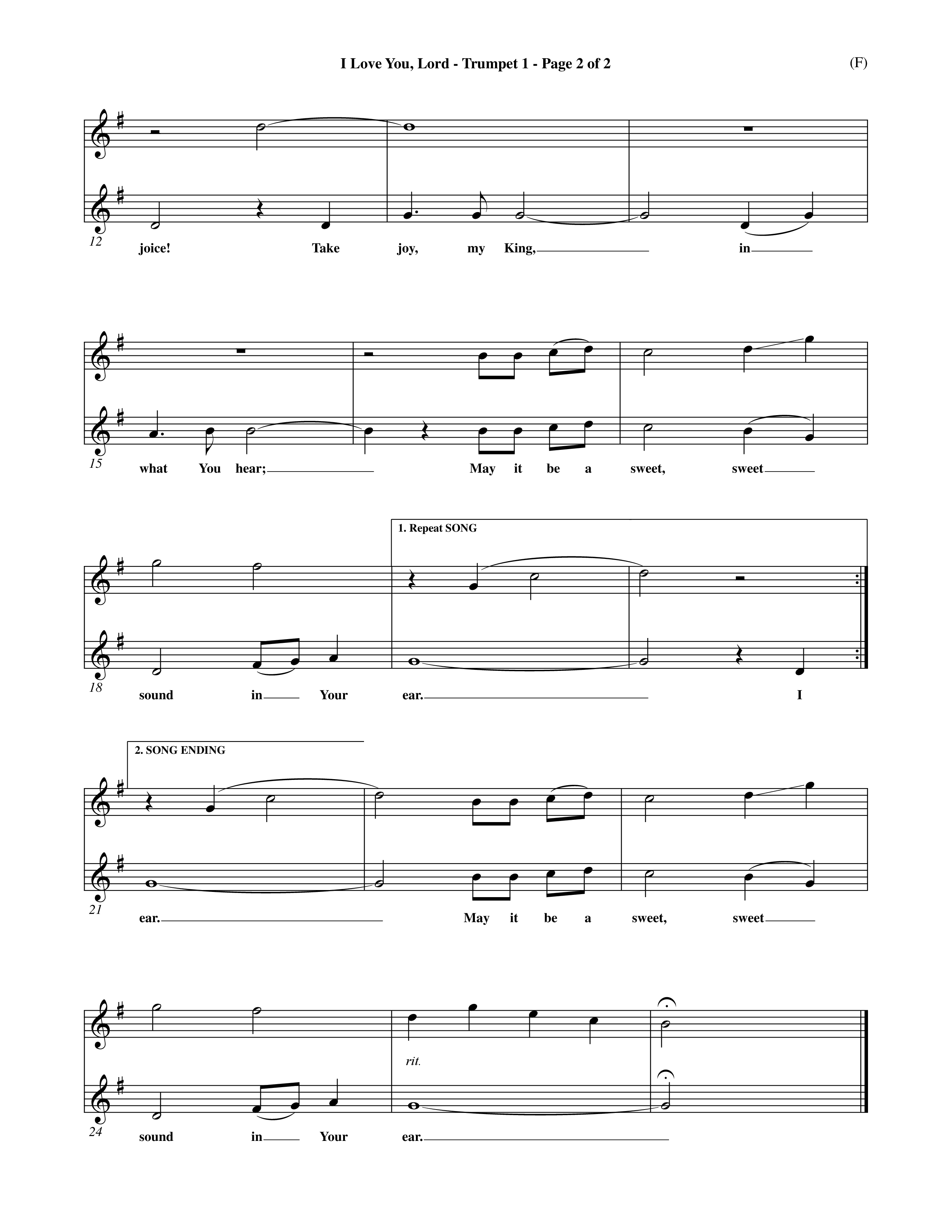 I Love You Lord (Choral Anthem SATB) Trumpet 1 (Word Music Choral / Orch. Douglas Holck / Orch. Andrew High)