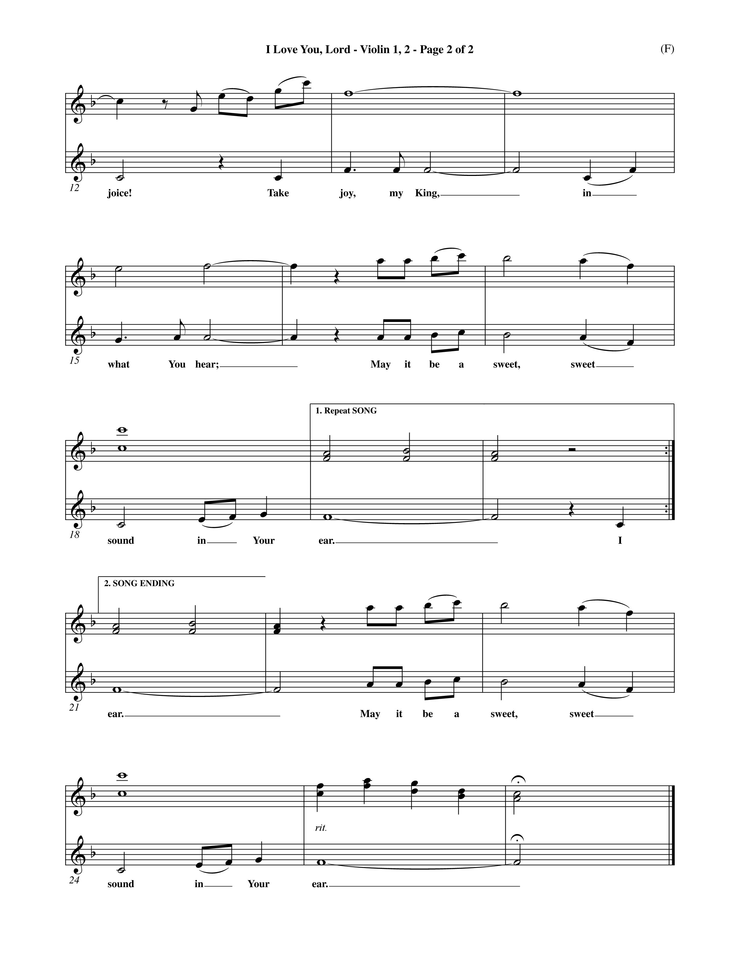 I Love You Lord (Choral Anthem SATB) Violin 1/2 (Word Music Choral / Orch. Douglas Holck / Orch. Andrew High)